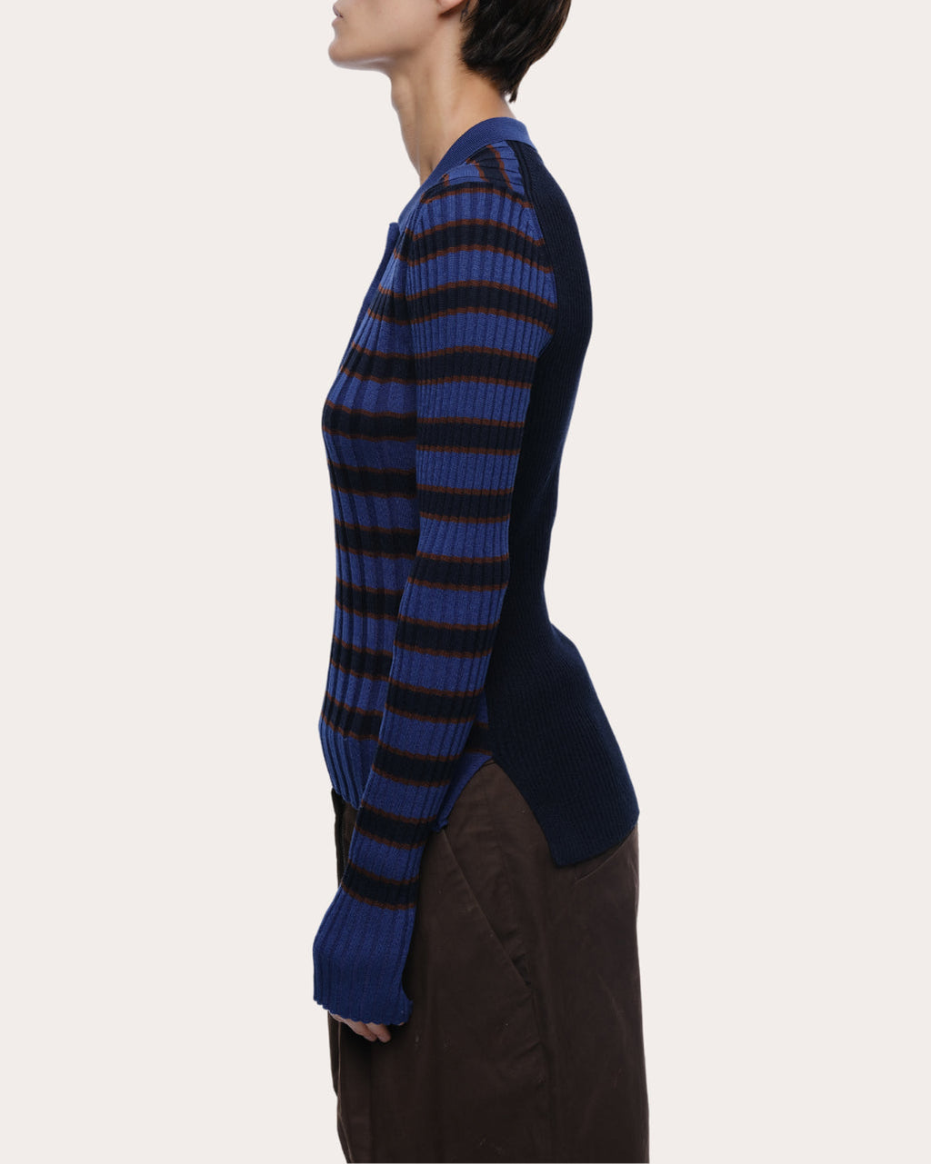 Silvia Stripe Ribbed Cotton Polo Sweater