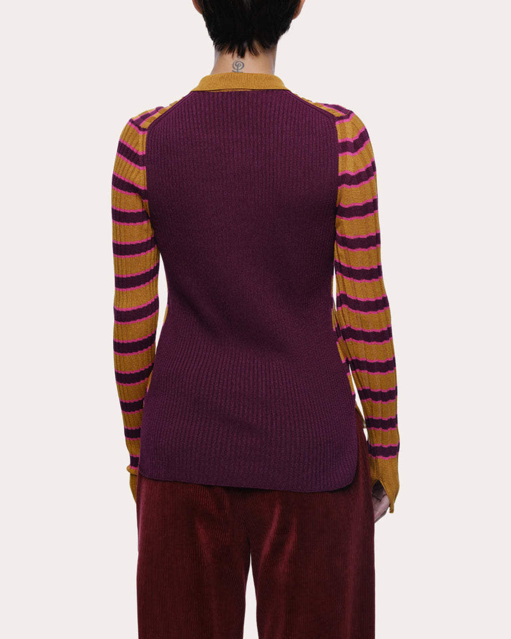 Silvia Stripe Ribbed Cotton Polo Sweater