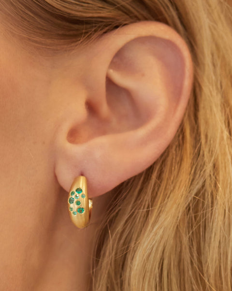 Emerald & 18k Gold Fairy Dust Hoop Earrings