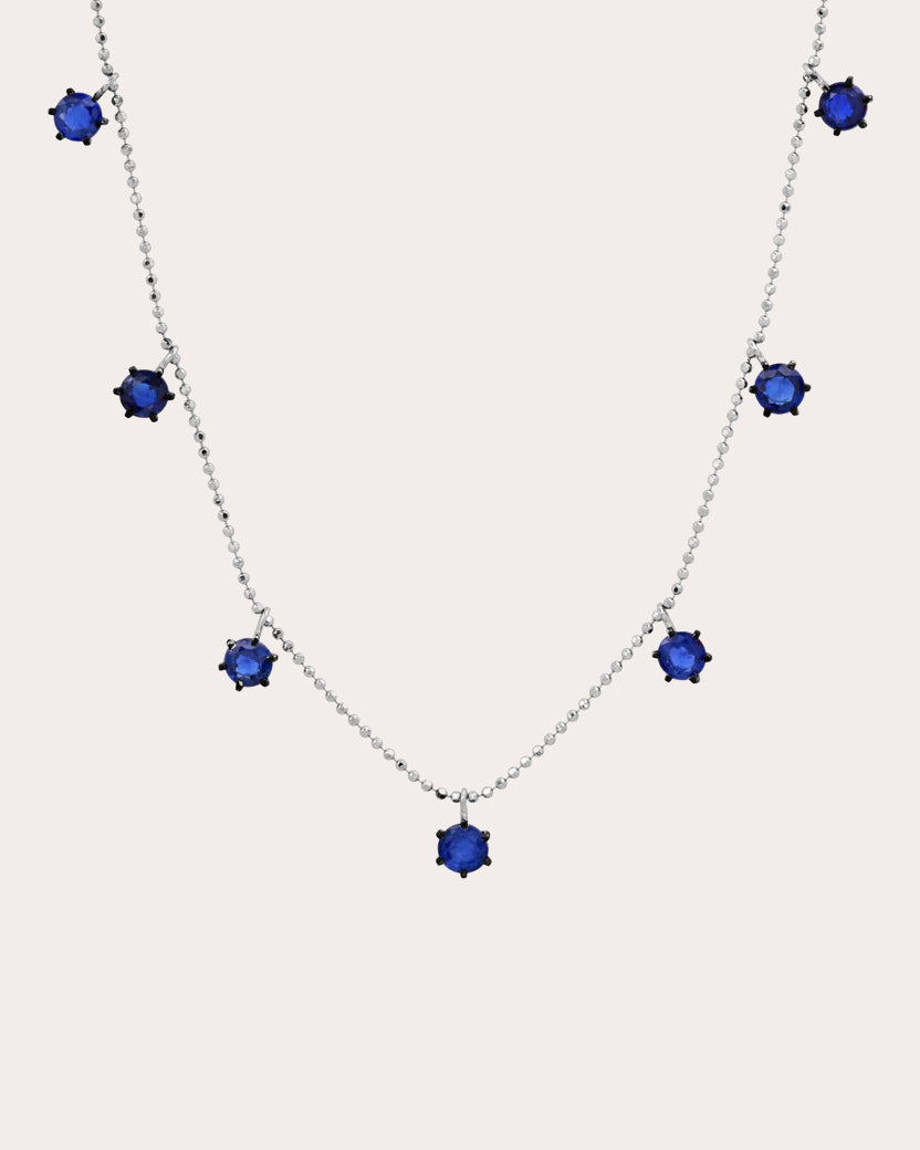 Sapphire & 18k White Gold Floating Station Necklace