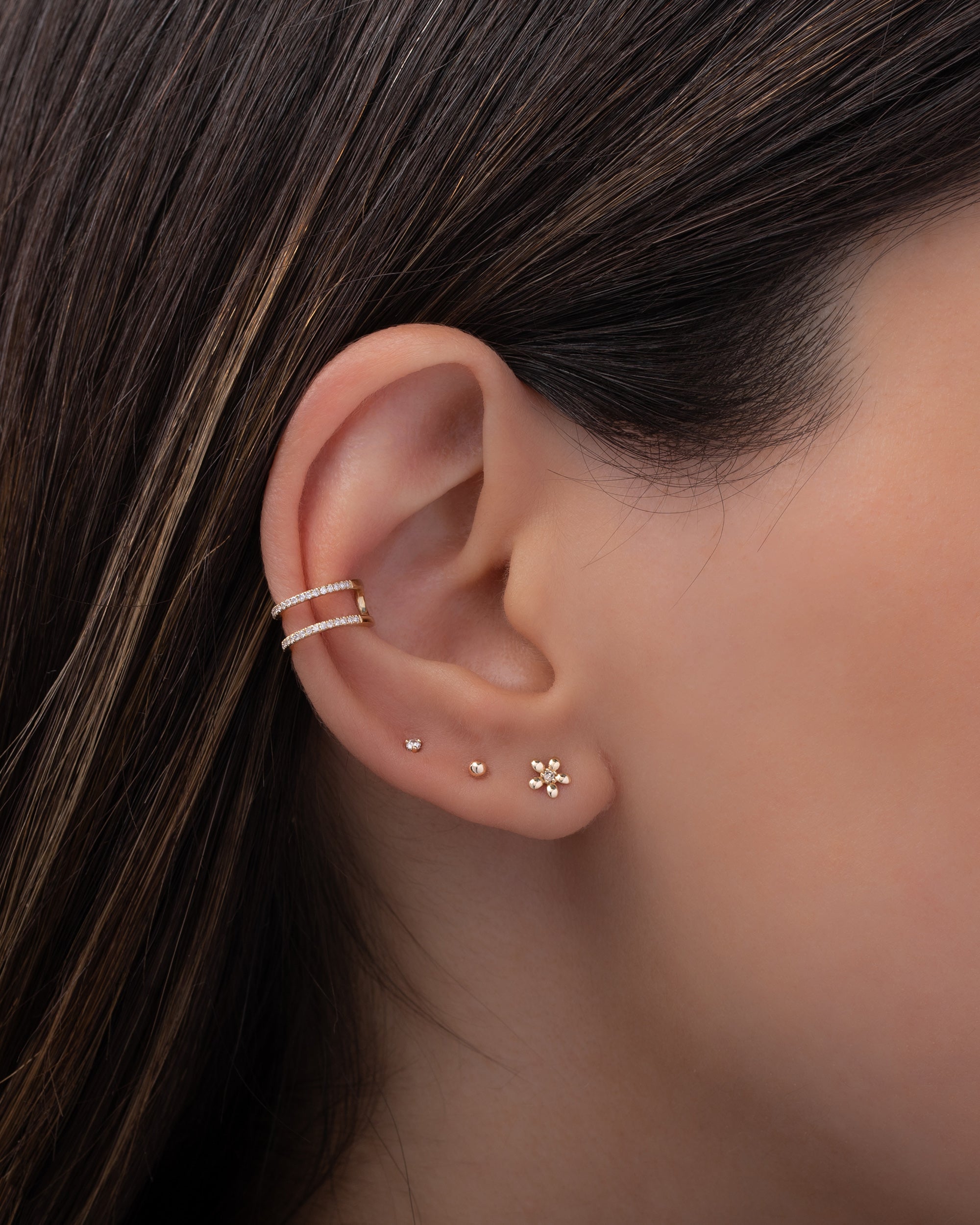 Diamond & 14k Gold Flower Stud Earrings