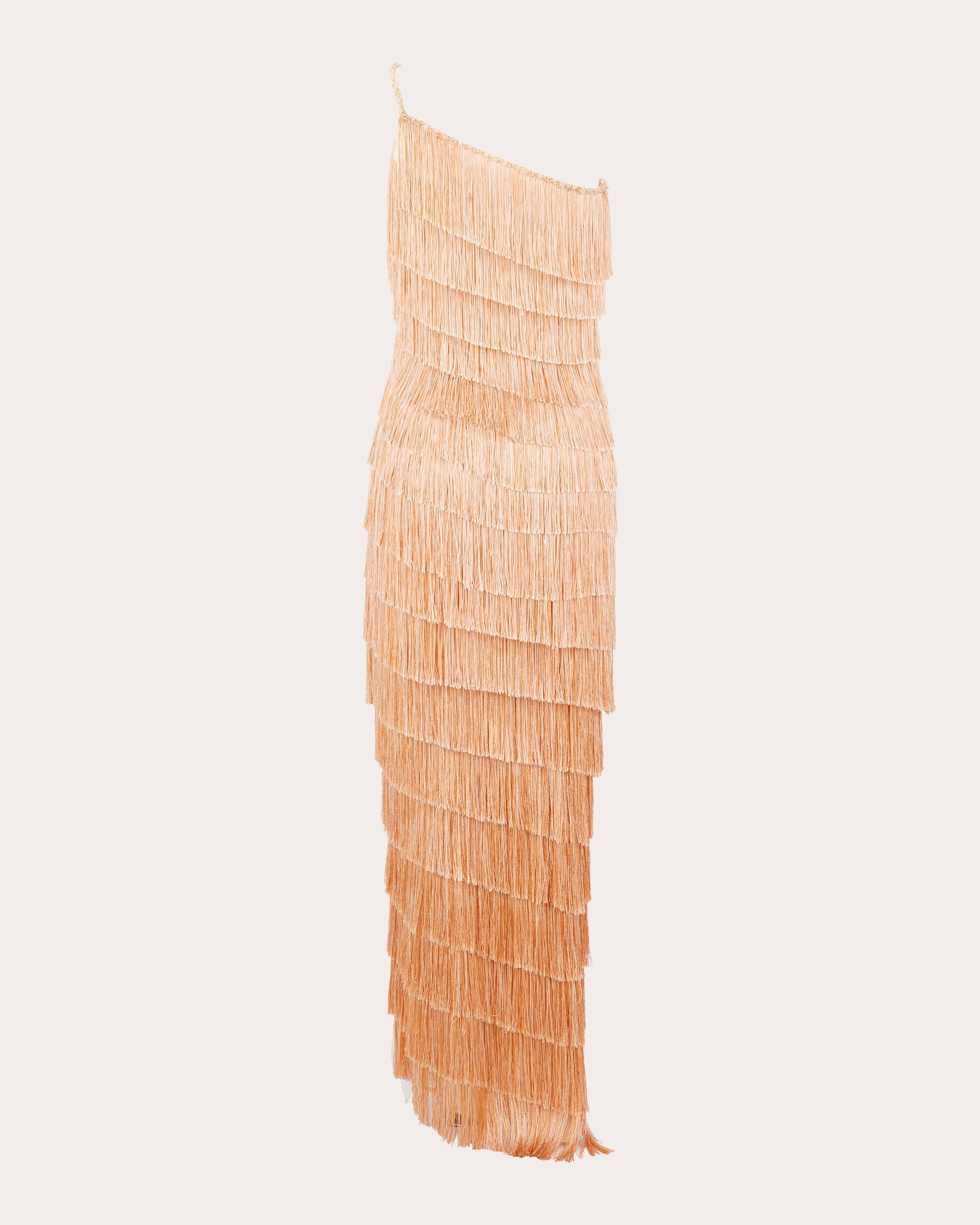 Isidora Silk Fringe Tiered Asymmetric Gown