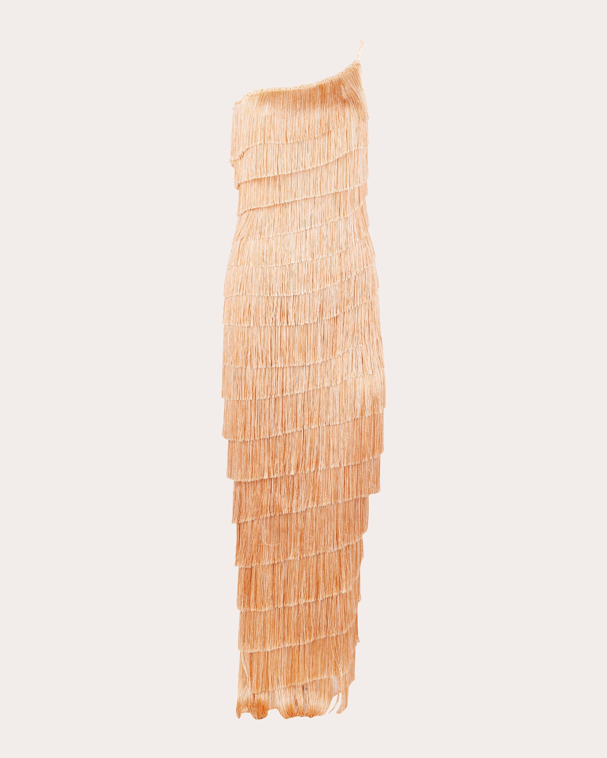 Isidora Silk Fringe Tiered Asymmetric Gown