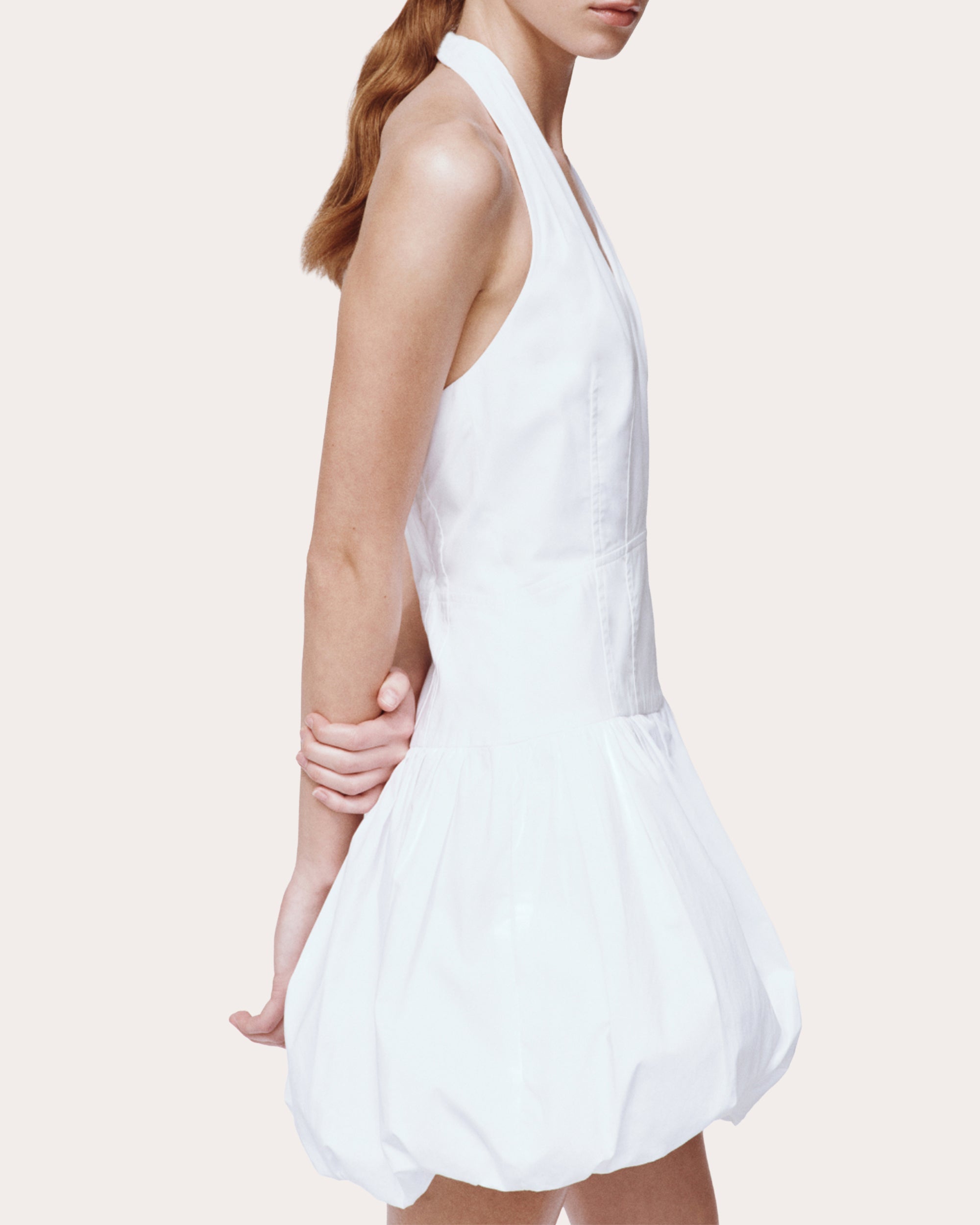 Brooke Poplin Bubble-Hem Halter Mini Dress