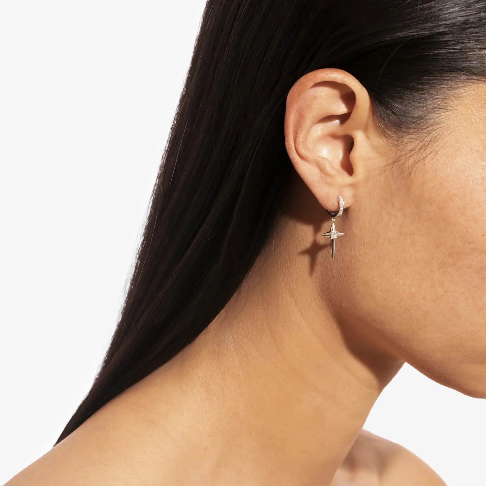 Diamond & 18k Gold Rockaway Mini Cross Hoop Earring