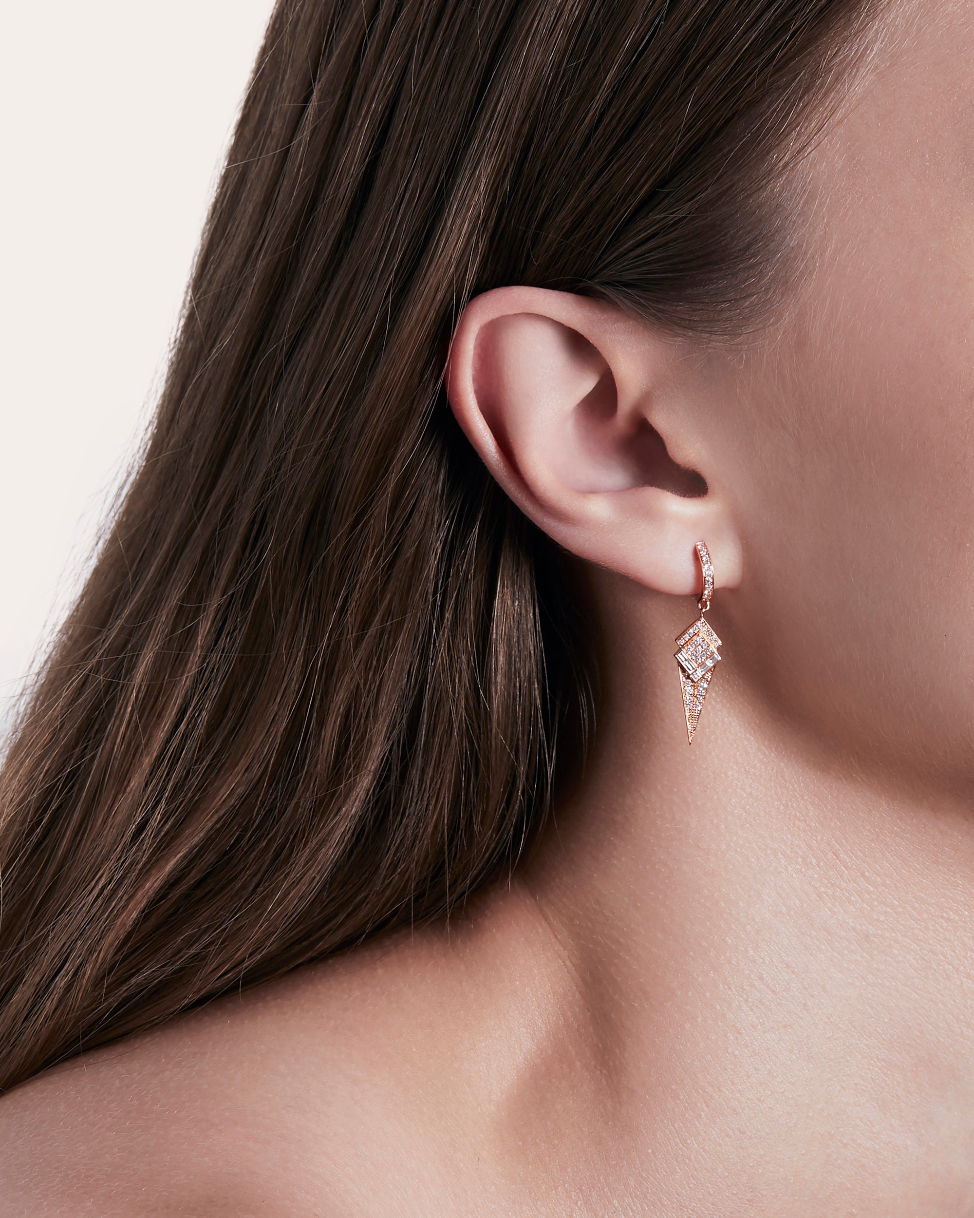 Diamond & 18k Rose Gold Stairway Hoop Earring