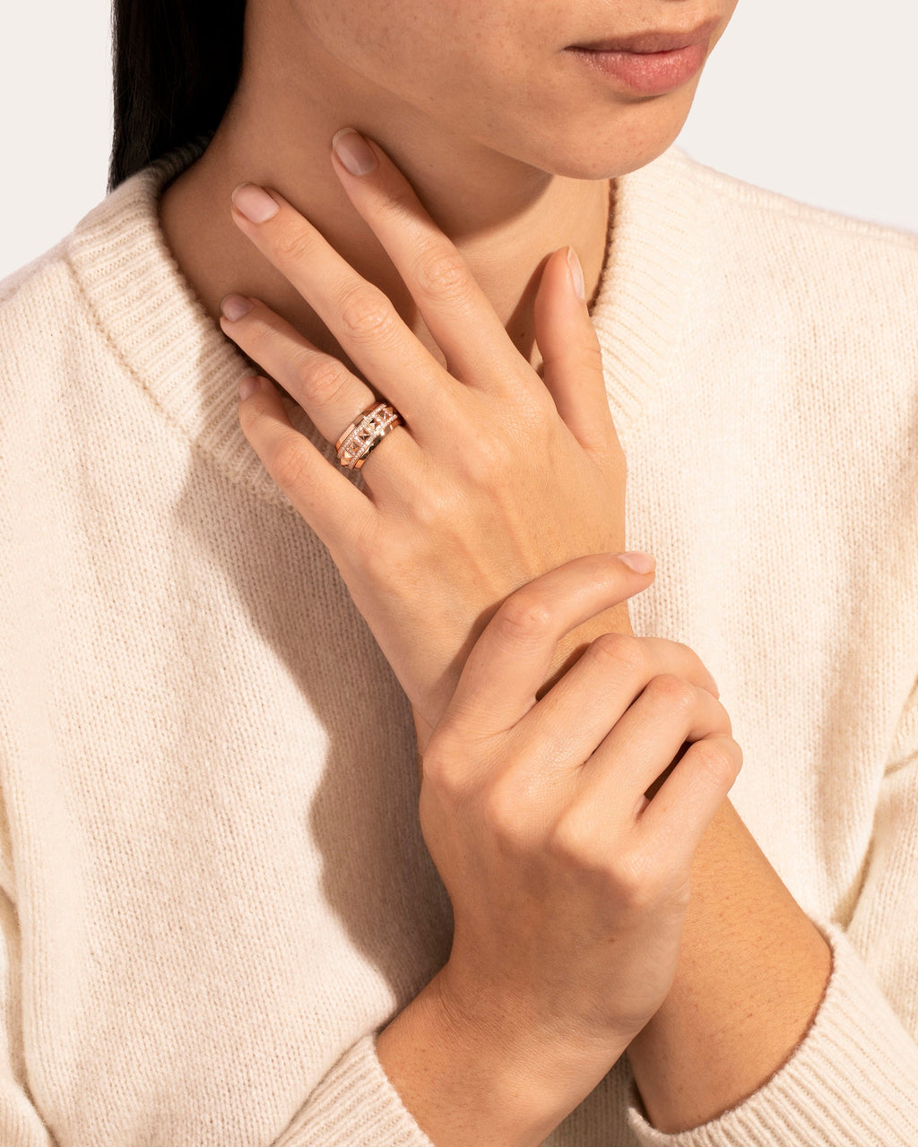 Diamond & 18k Rose Gold Rockaway Spinner Ring
