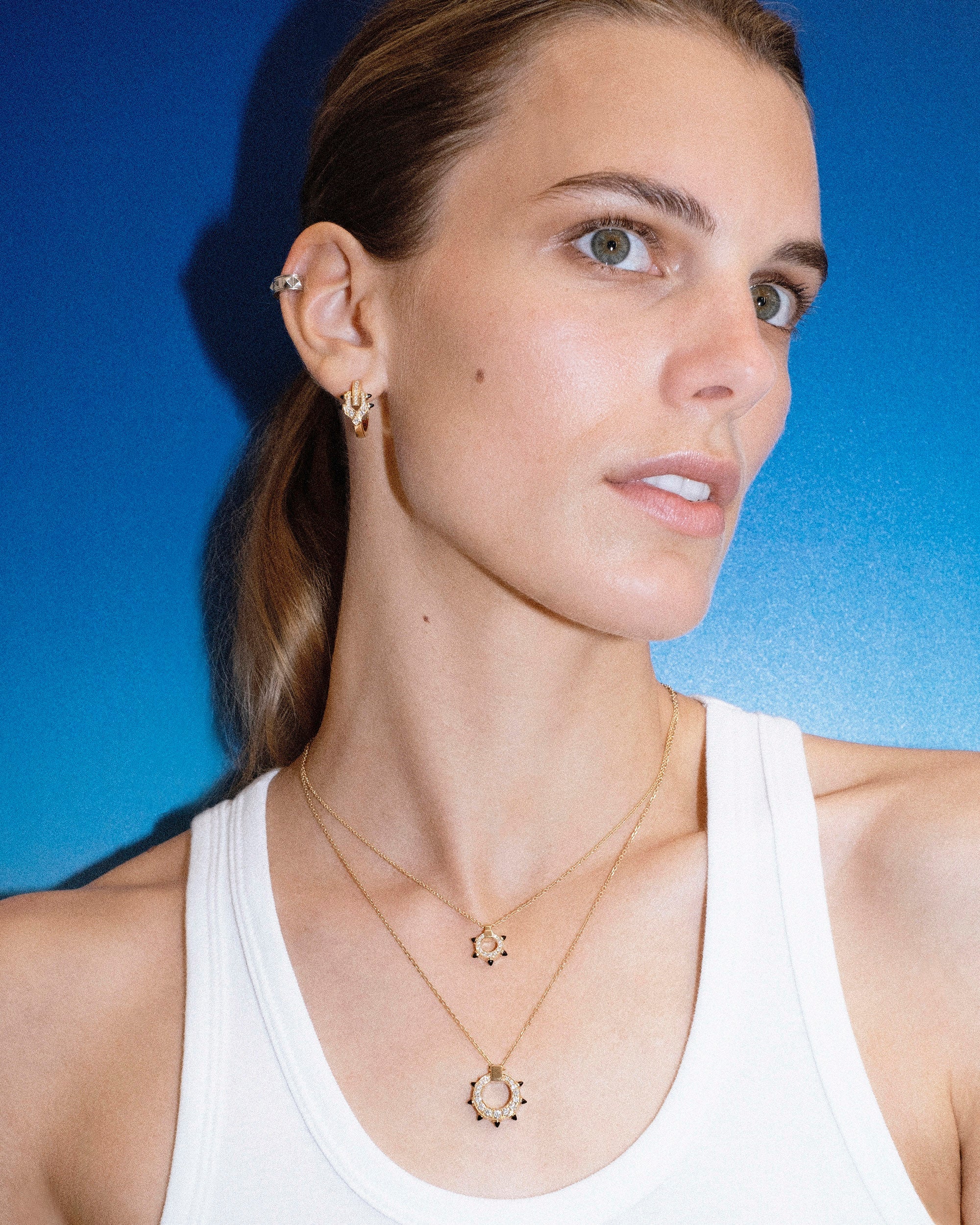 Black Agate & Diamond Mini Spike Pendant Necklace