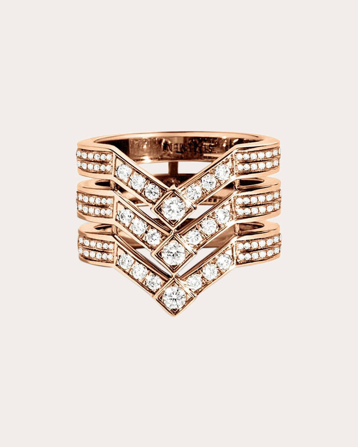 Diamond & 18k Rose Gold Stairway Triple Band Ring