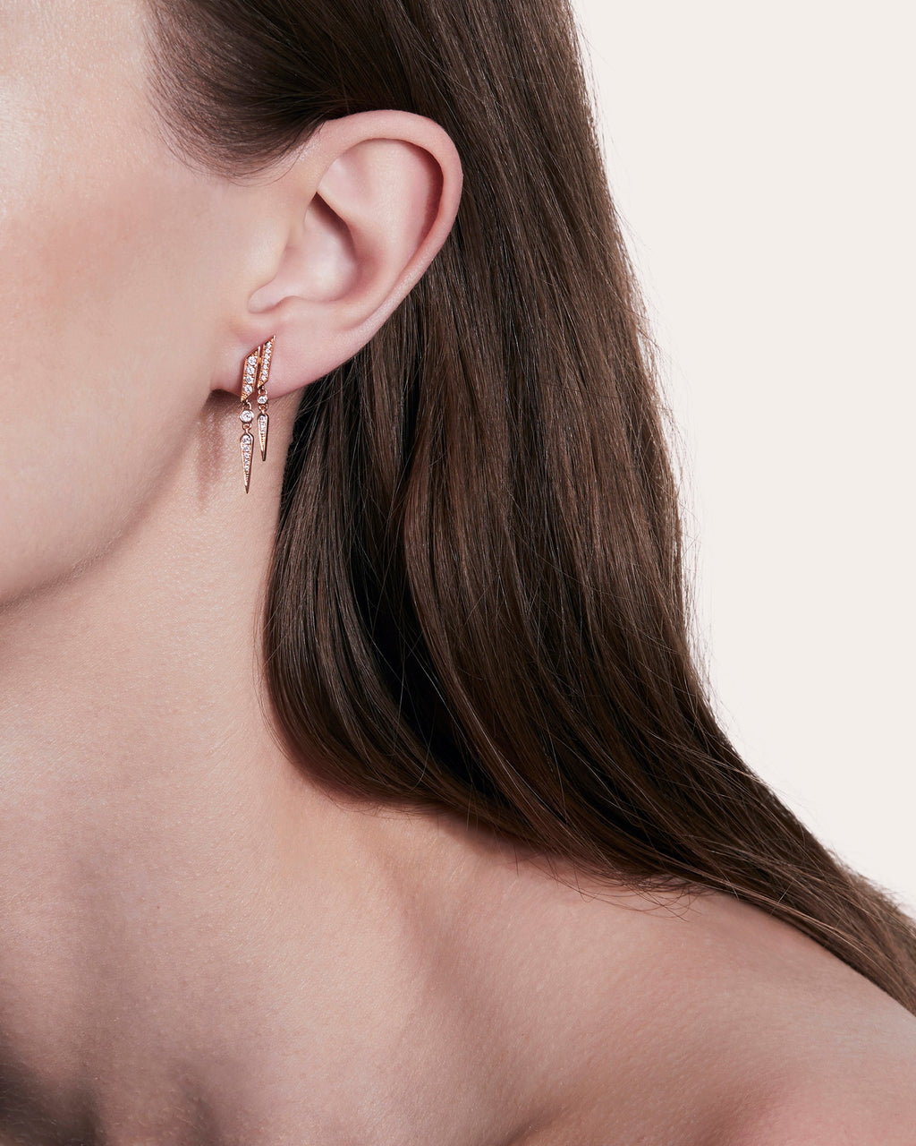 Diamond & 18k Rose Gold Anyway Drop Earring
