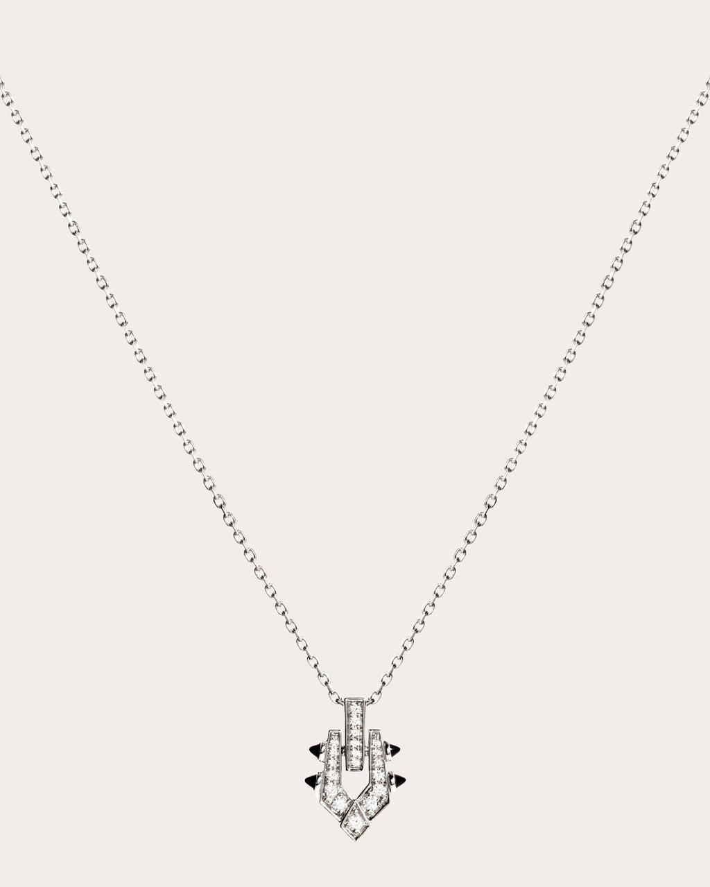 Spike Rhodium-Plated Sterling Silver Black Agate and Diamond Pendant Necklace