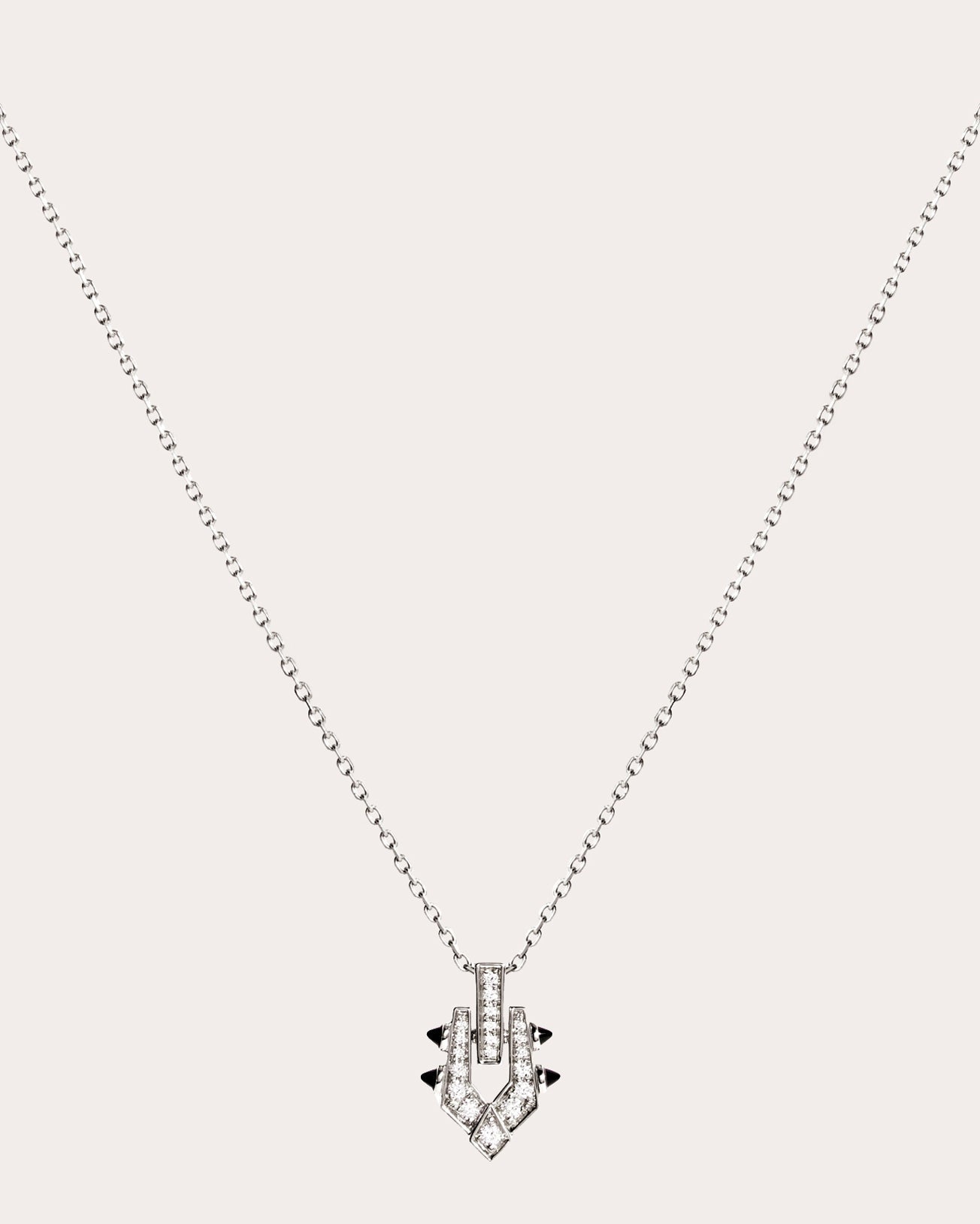 Spike Rhodium-Plated Sterling Silver Black Agate and Diamond Pendant Necklace