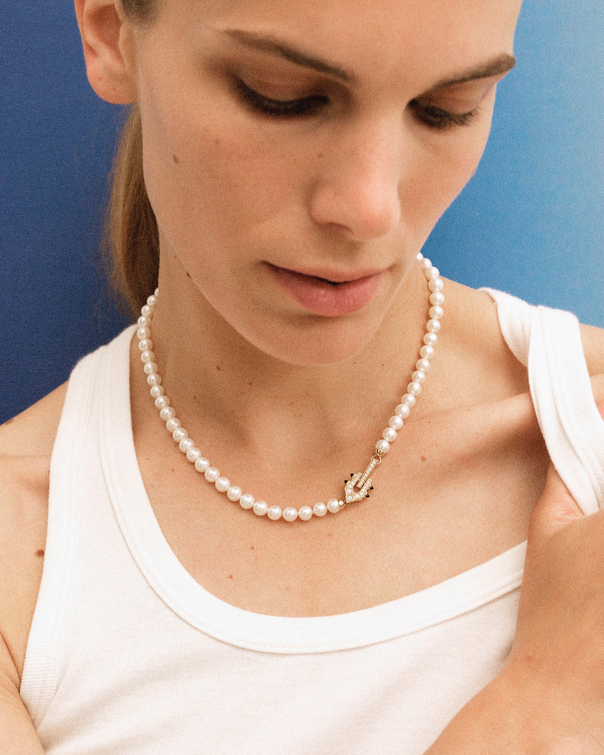 Pearl & Black Agate 18k Gold Spike Necklace