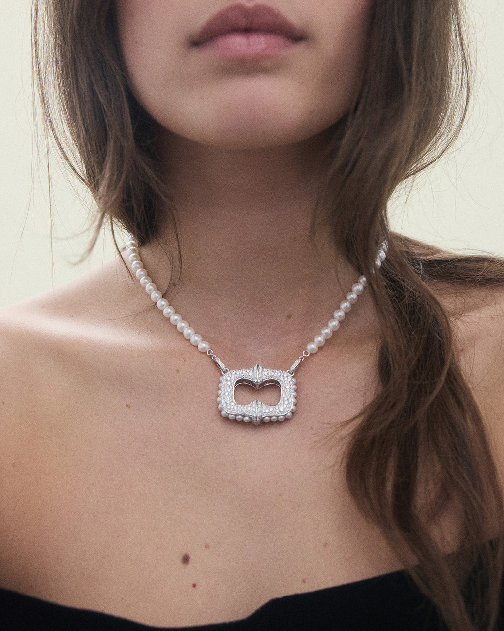 Pearl & Diamond Plastron Pendant Necklace