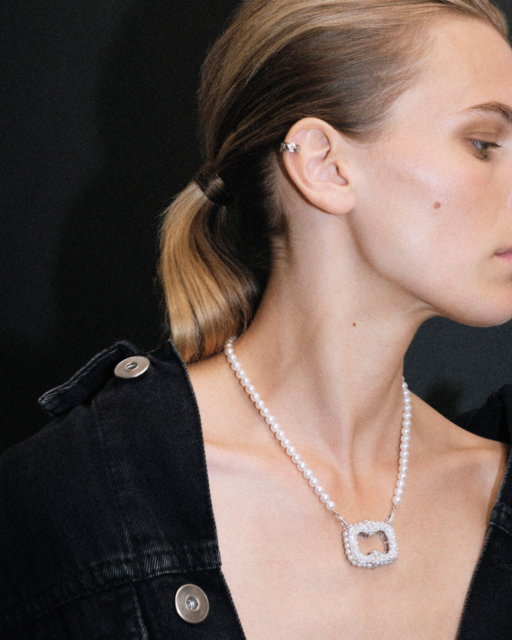 Pearl & Diamond Plastron Pendant Necklace