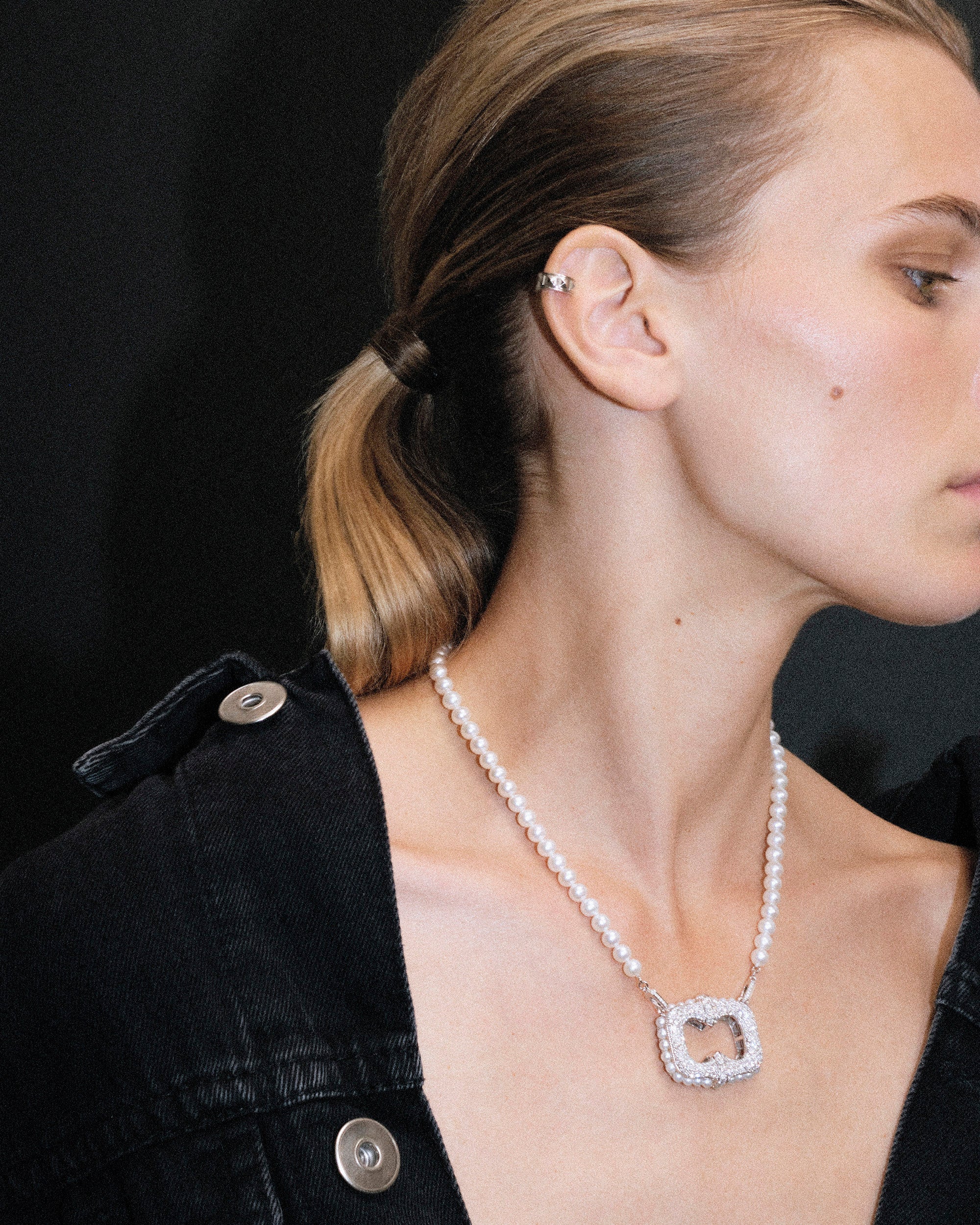 Pearl & Diamond Plastron Pendant Necklace