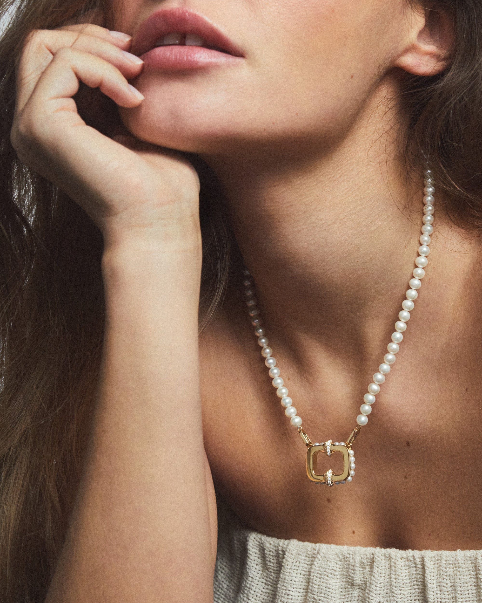 Pearl & Diamond Plastron Pendant Necklace