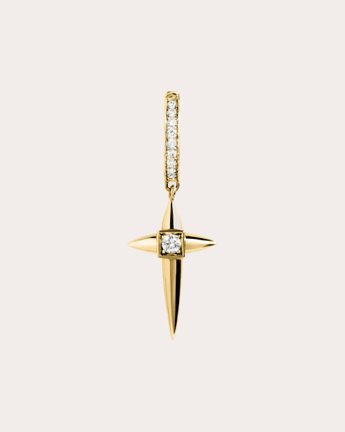 Diamond & 18k Gold Rockaway Mini Cross Hoop Earring