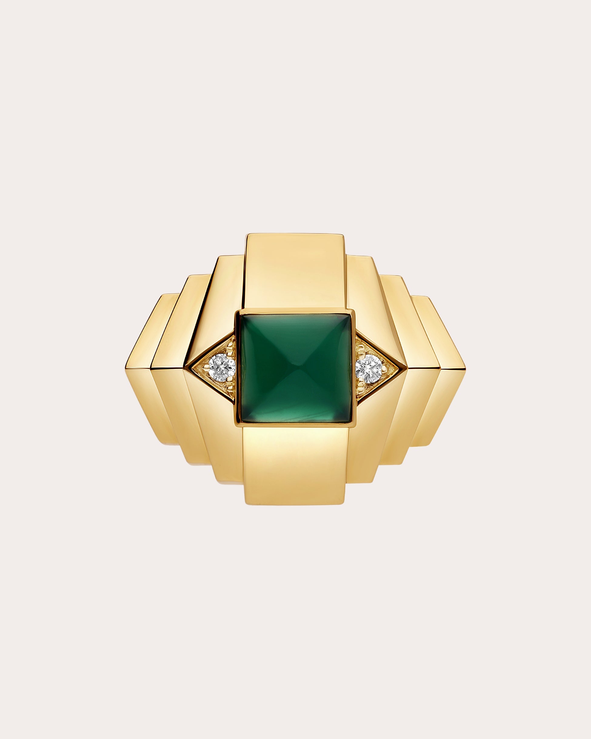 Diamond & Green Agate Rockaway Mini Pyramid Ring