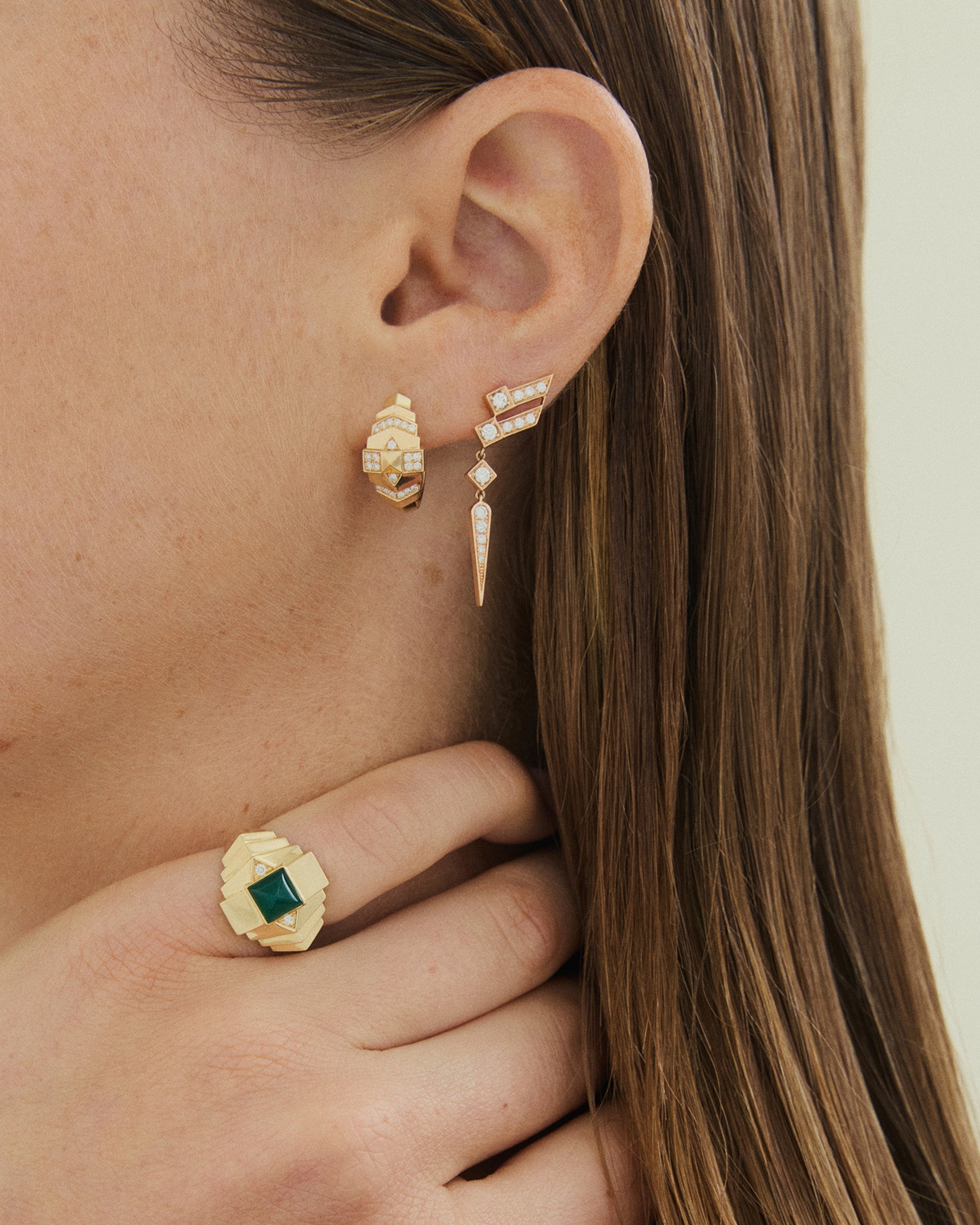 Diamond Rockaway Mini Pyramid Hoop Earrings