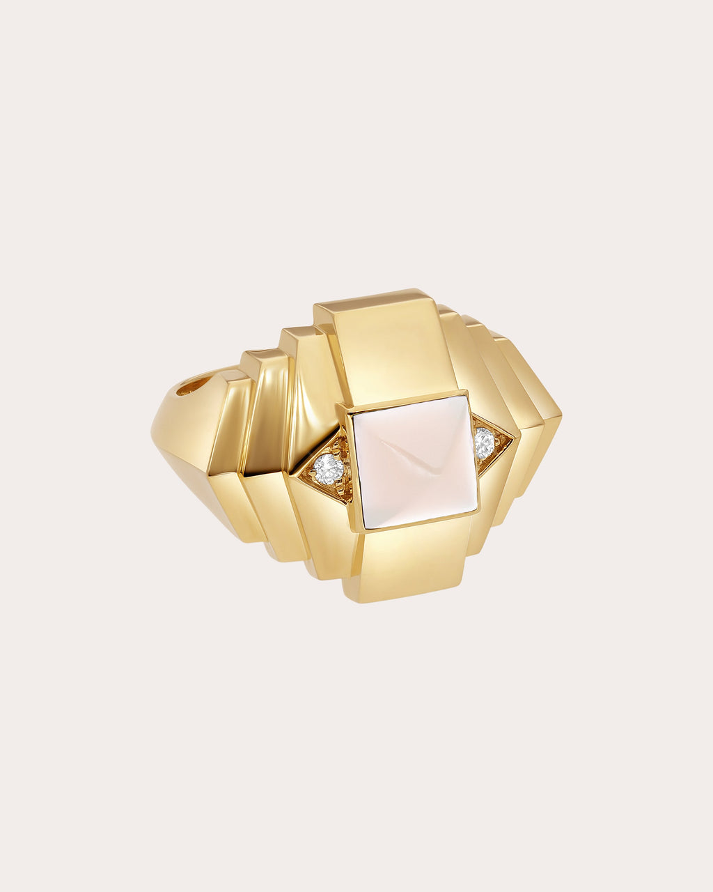 Diamond & Pink Opal Rockaway Mini Pyramid Ring