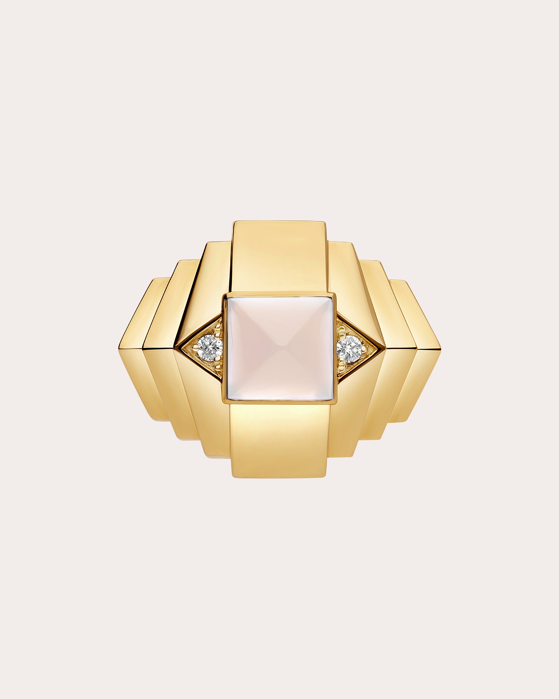 Diamond & Pink Opal Rockaway Mini Pyramid Ring