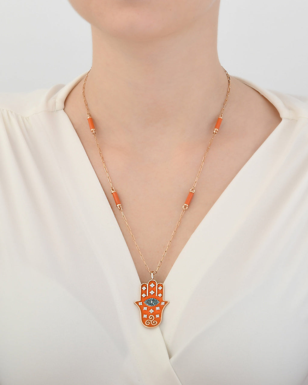 Blue Diamond Fatima's Hand Pendant Necklace