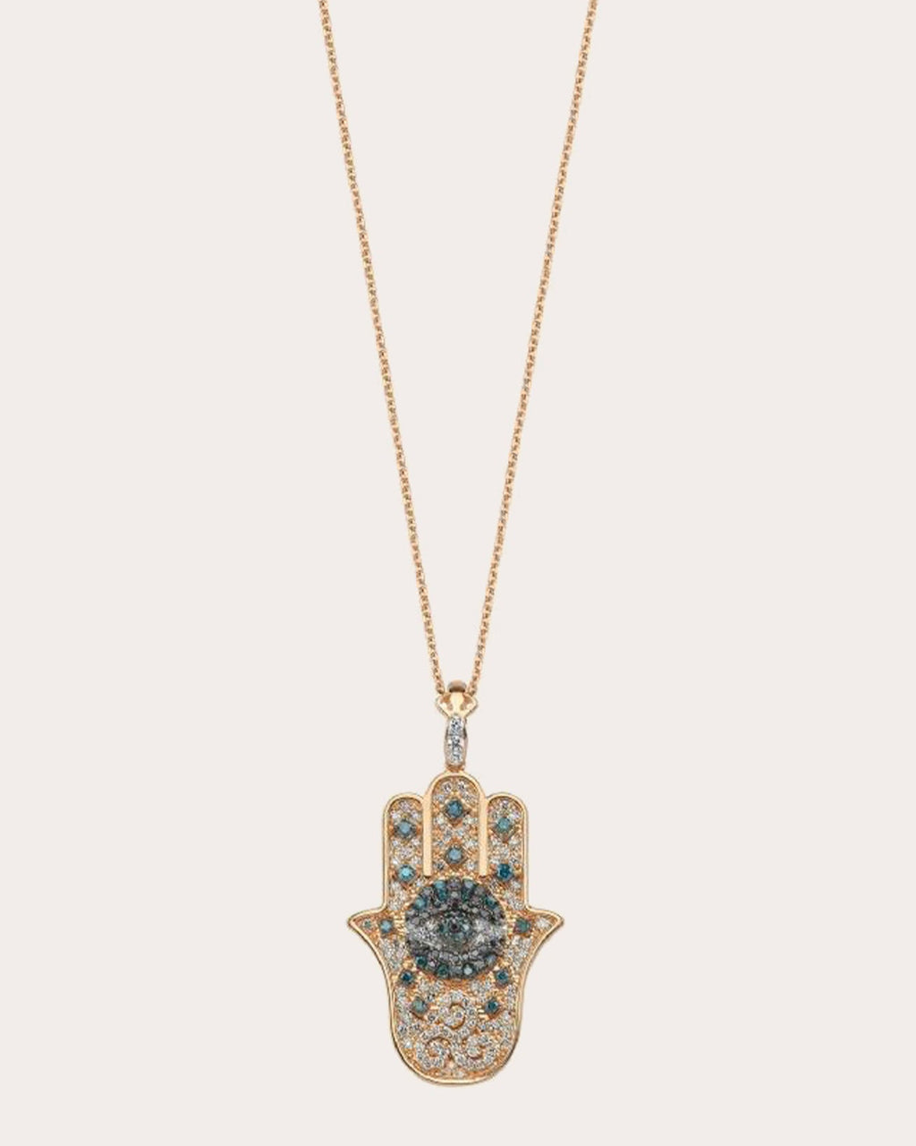 Blue & Black Diamond Hamsa Pendant Necklace