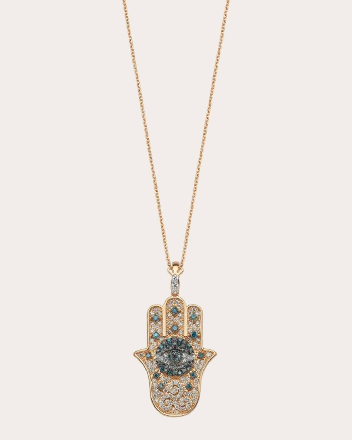 Blue & Black Diamond Hamsa Pendant Necklace