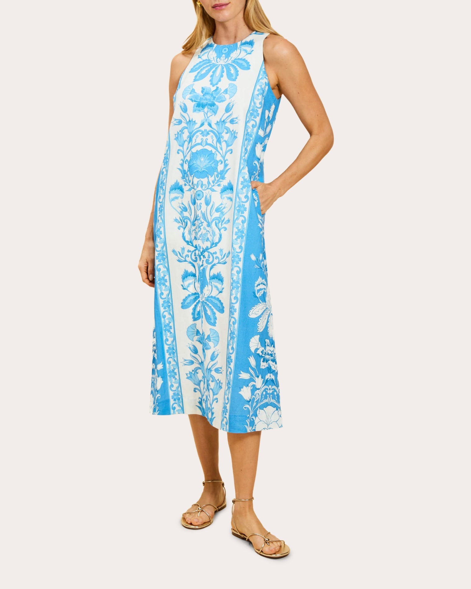 Farfalle Floral Cotton Column Midi Dress