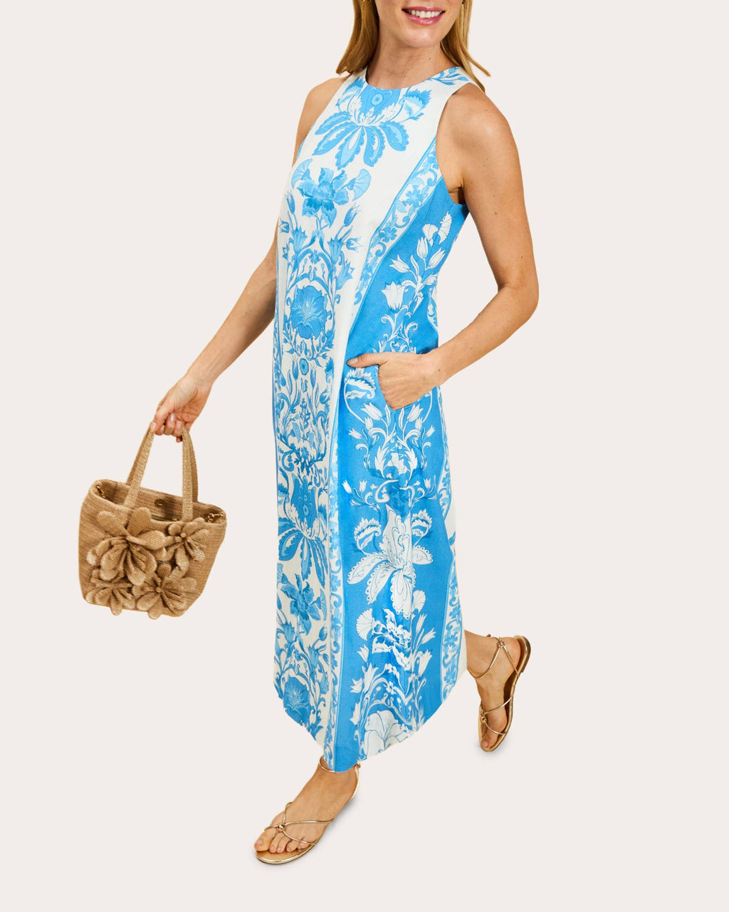 Farfalle Floral Cotton Column Midi Dress