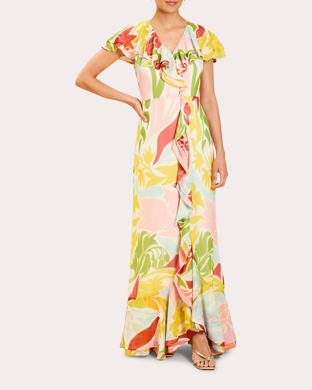 Fernanda Floral Chiffon Ruffle Gown