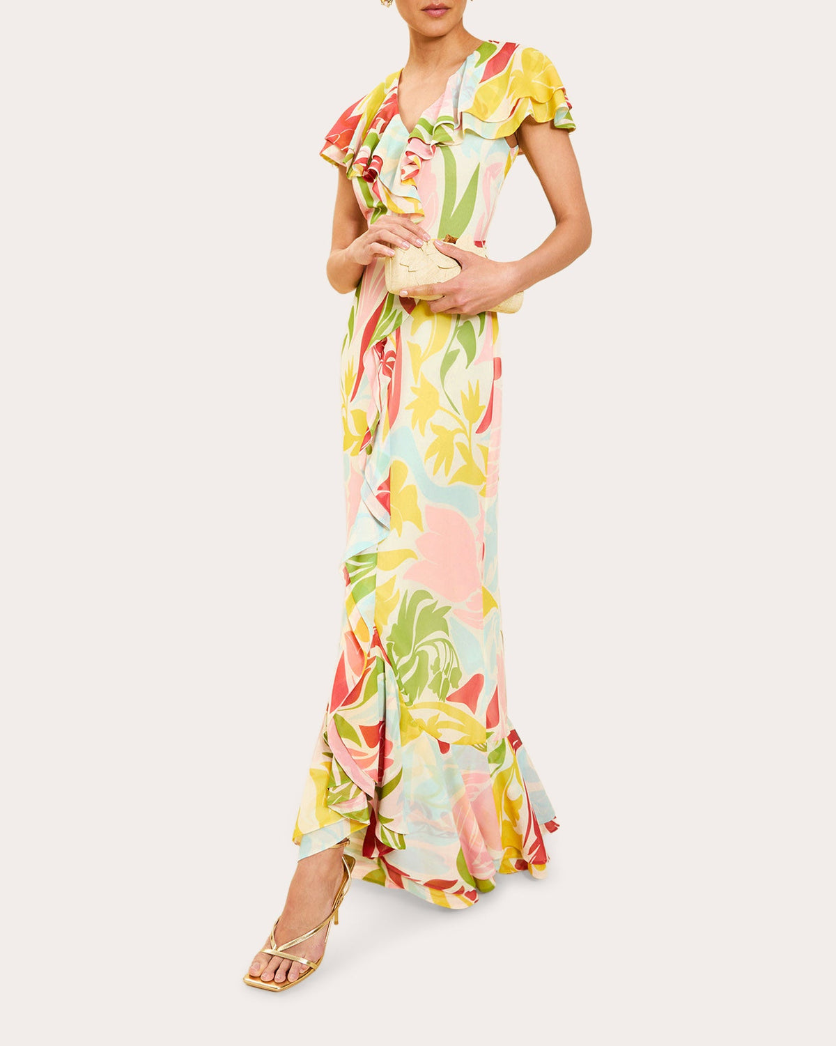 Fernanda Floral Chiffon Ruffle Gown