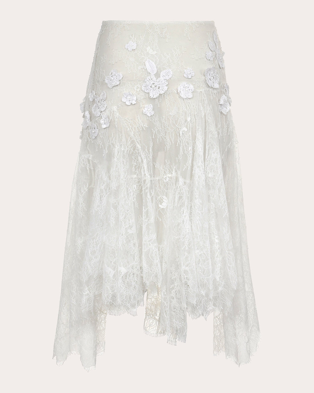 Flor Appliqué Sheer Lace Midi Skirt
