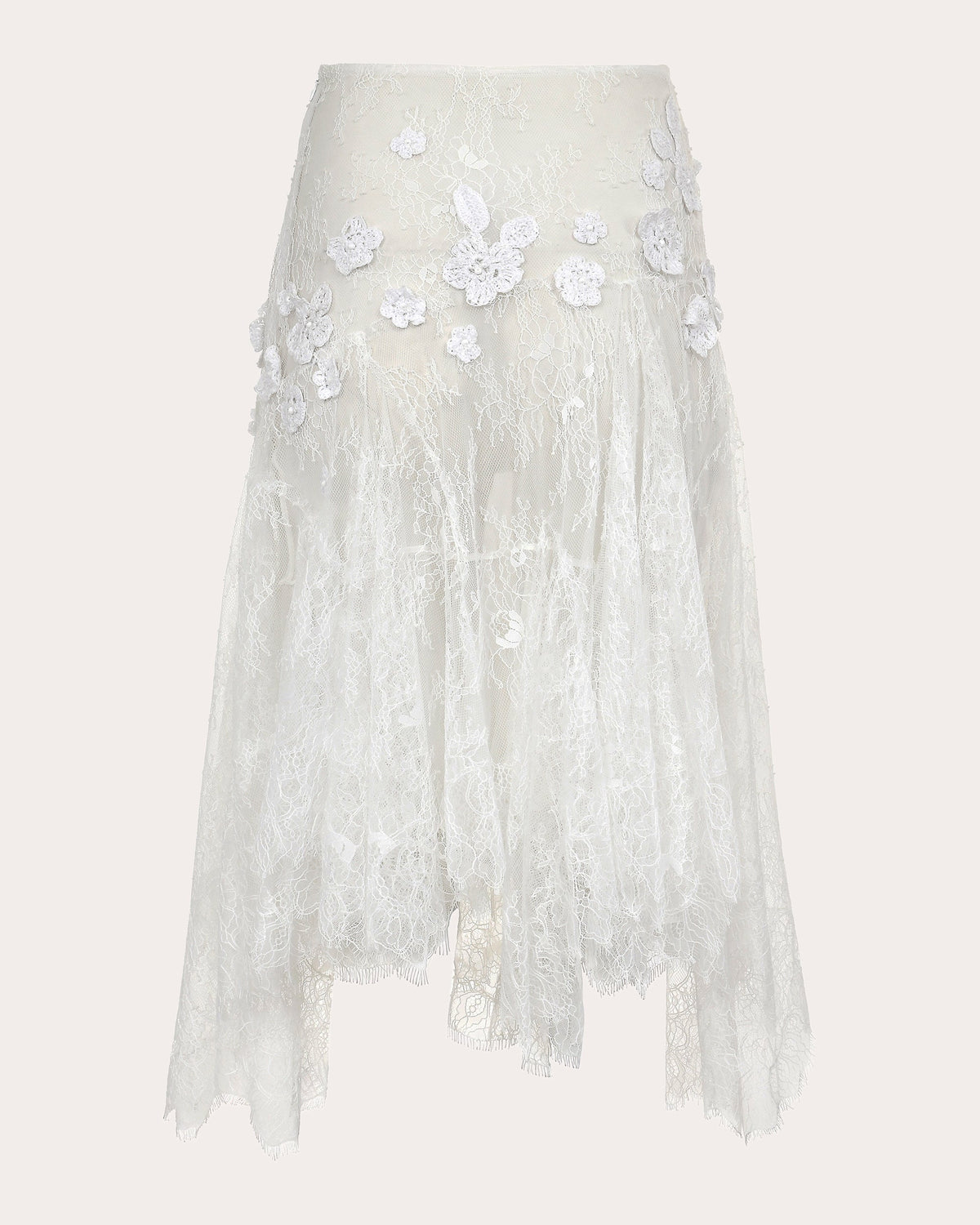 Flor Appliqué Sheer Lace Midi Skirt