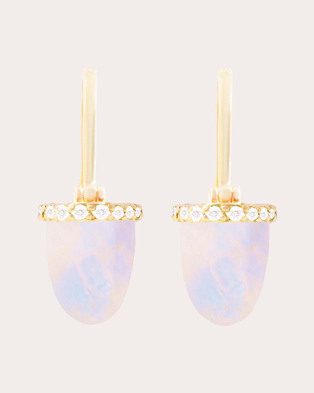 Diamond & Moonstone 14k Gold Found Cap Hoop Earrings