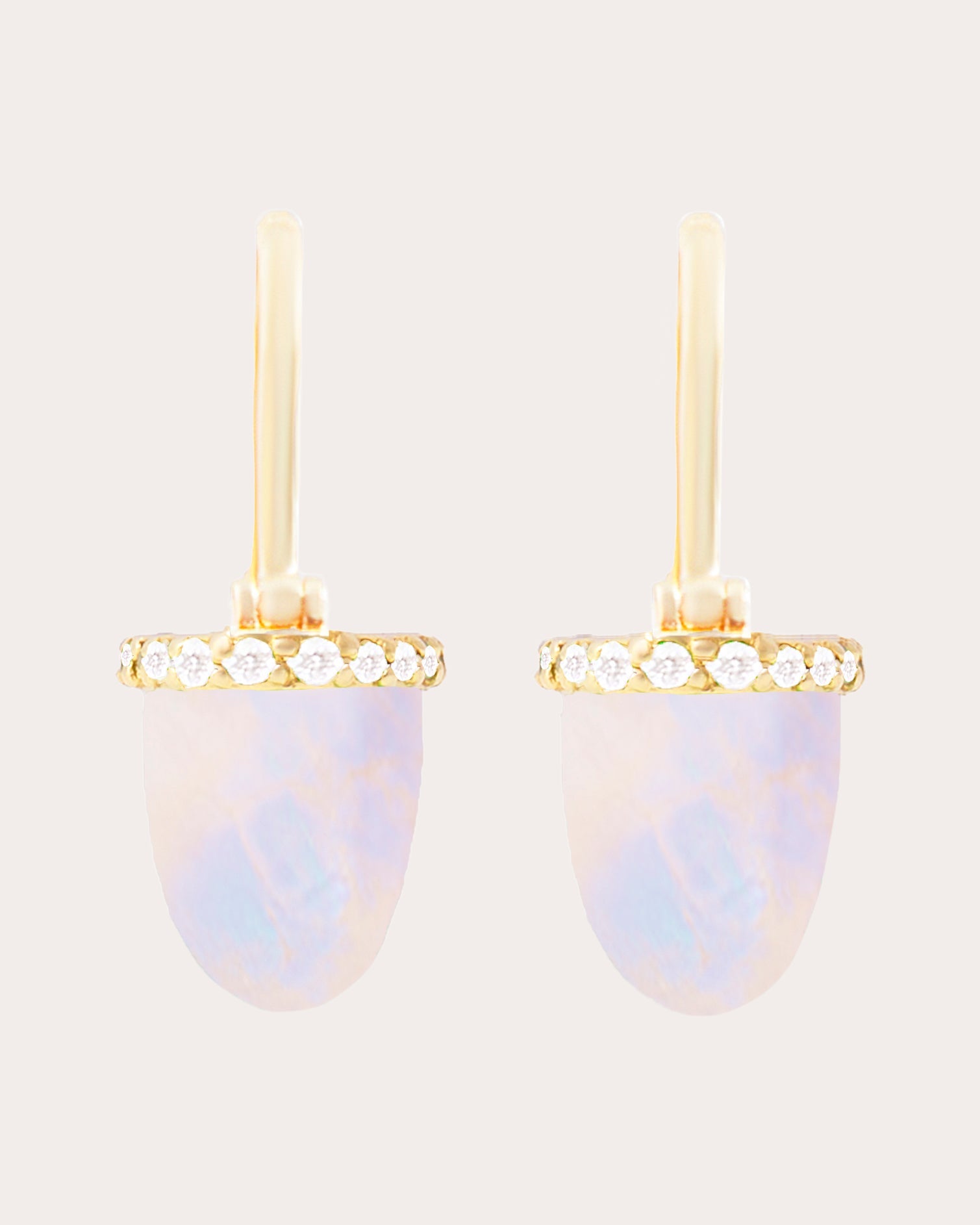 Diamond & Moonstone 14k Gold Found Cap Hoop Earrings