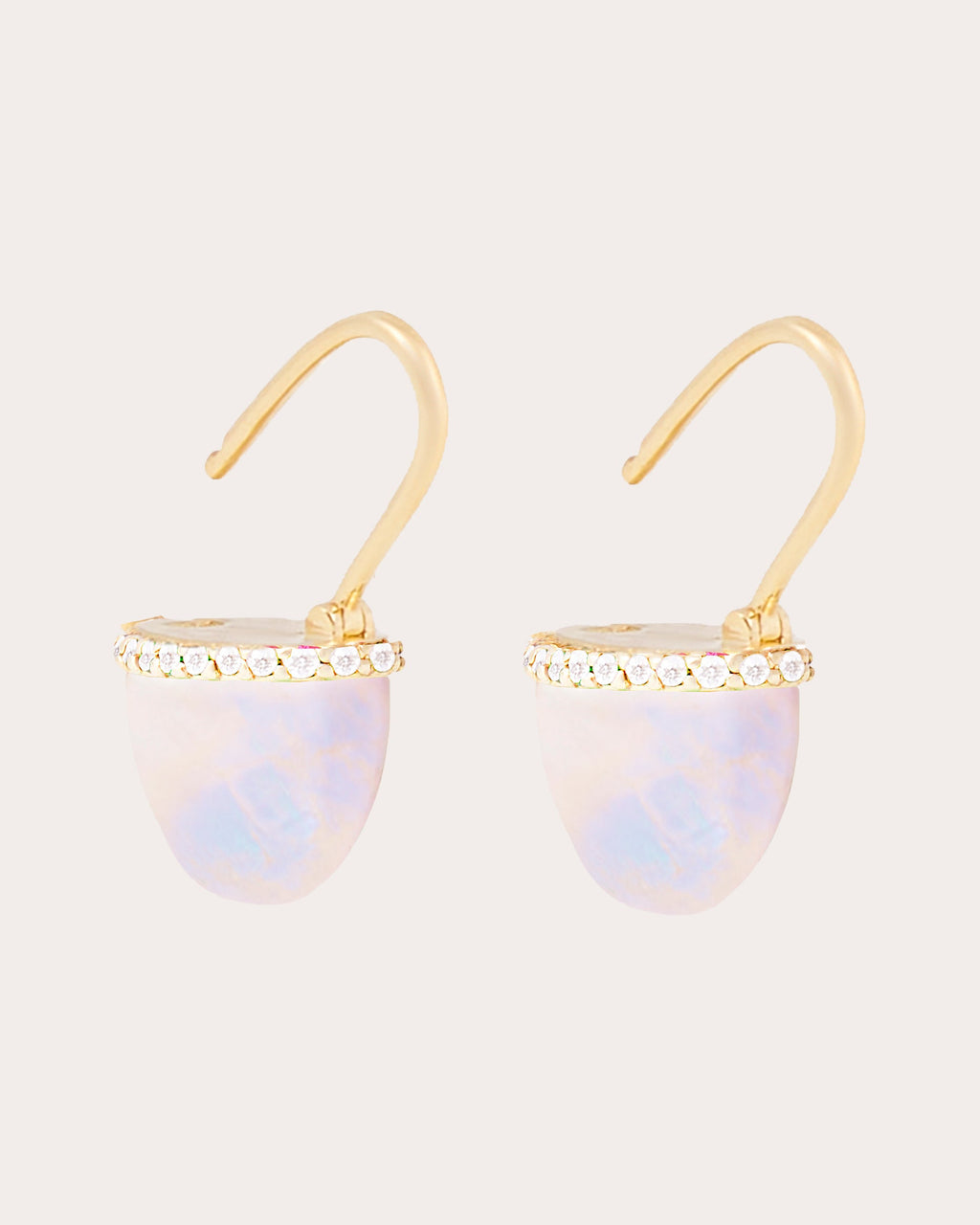 Diamond & Moonstone 14k Gold Found Cap Hoop Earrings
