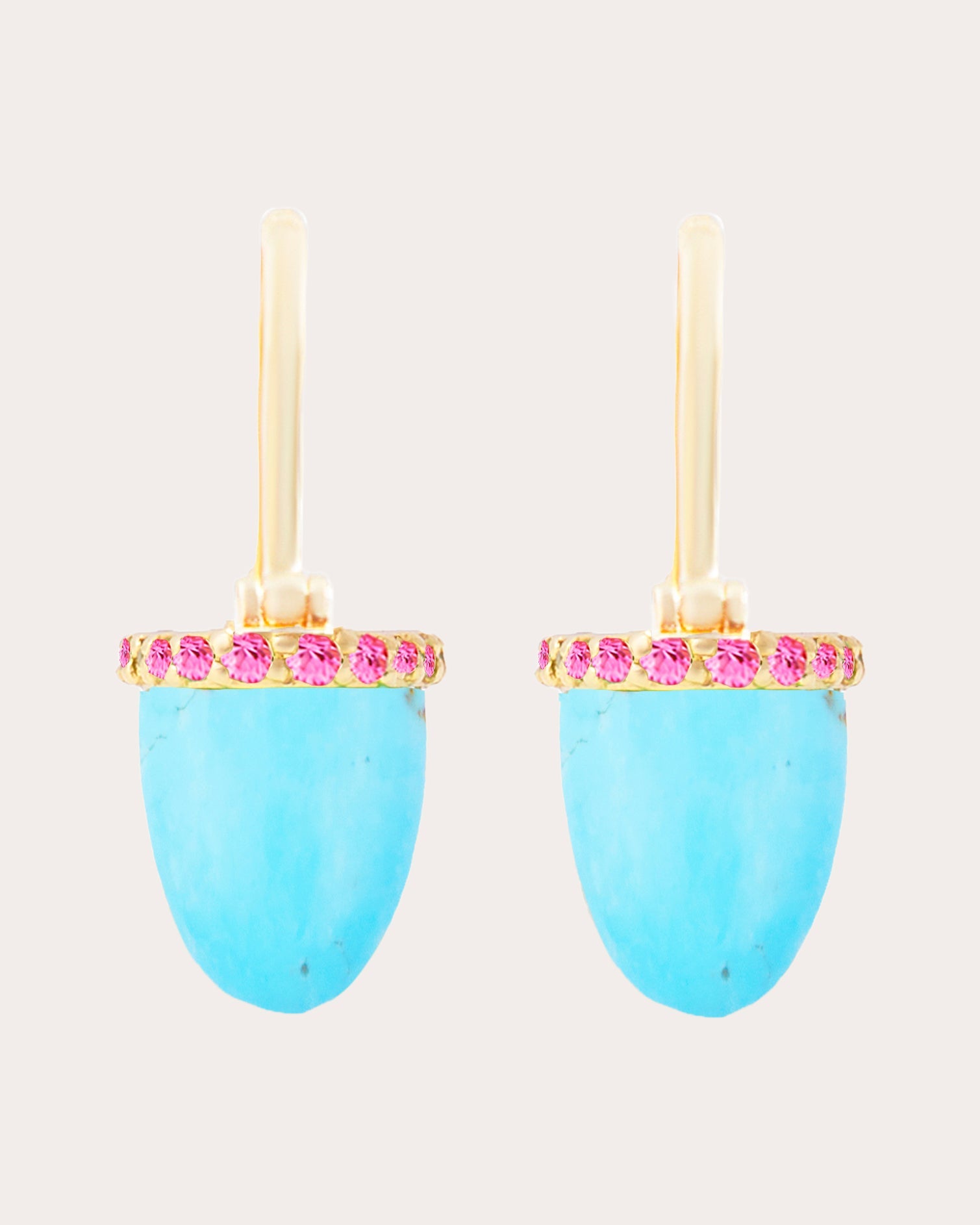 Pink Sapphire & Turquoise Found Cap Drop Earrings