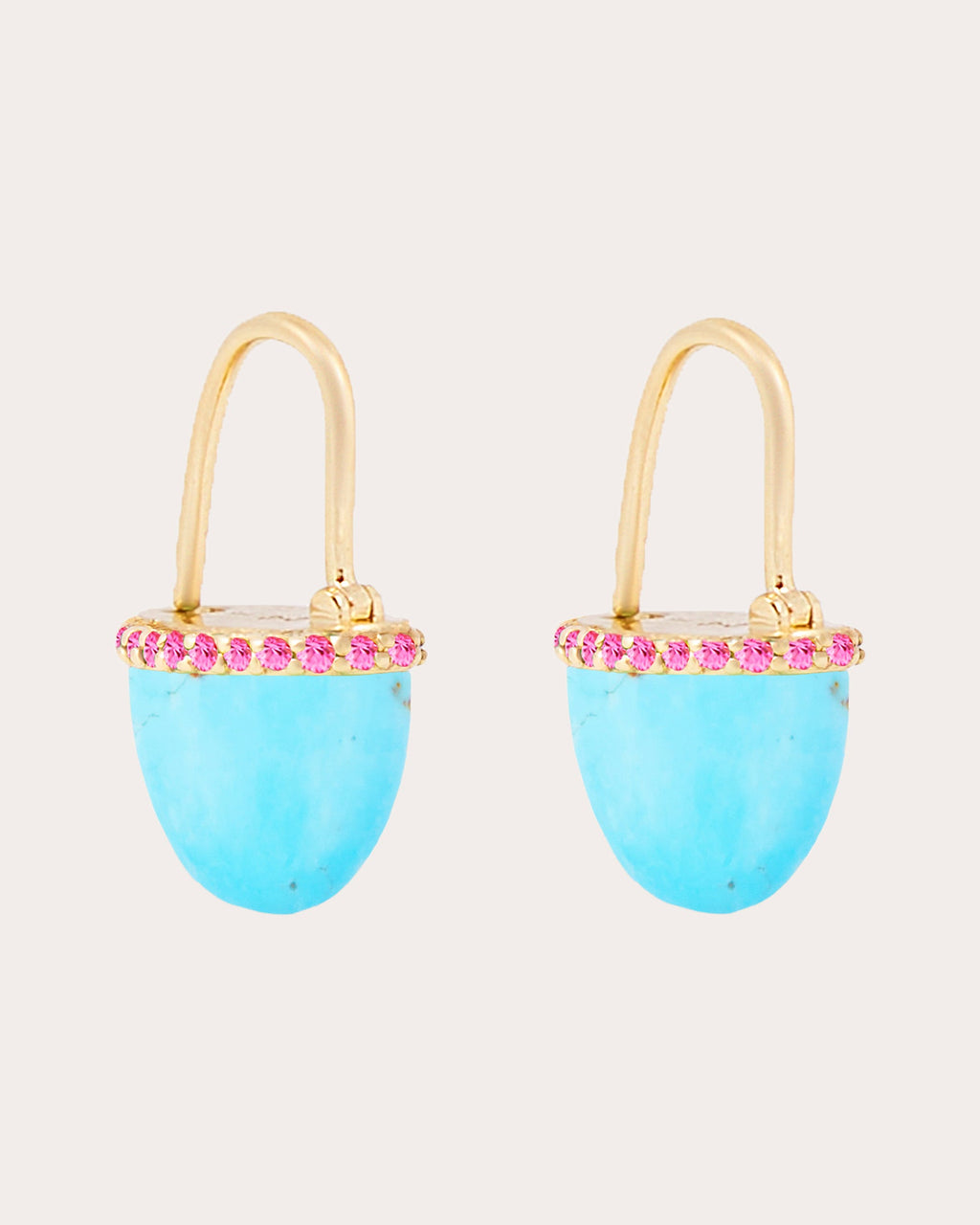 Pink Sapphire & Turquoise Found Cap Drop Earrings
