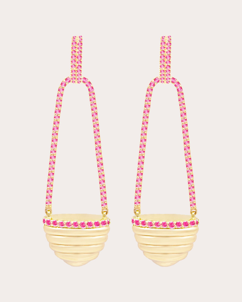 Pink Sapphire & 14k Gold Found Cap Drop Earrings