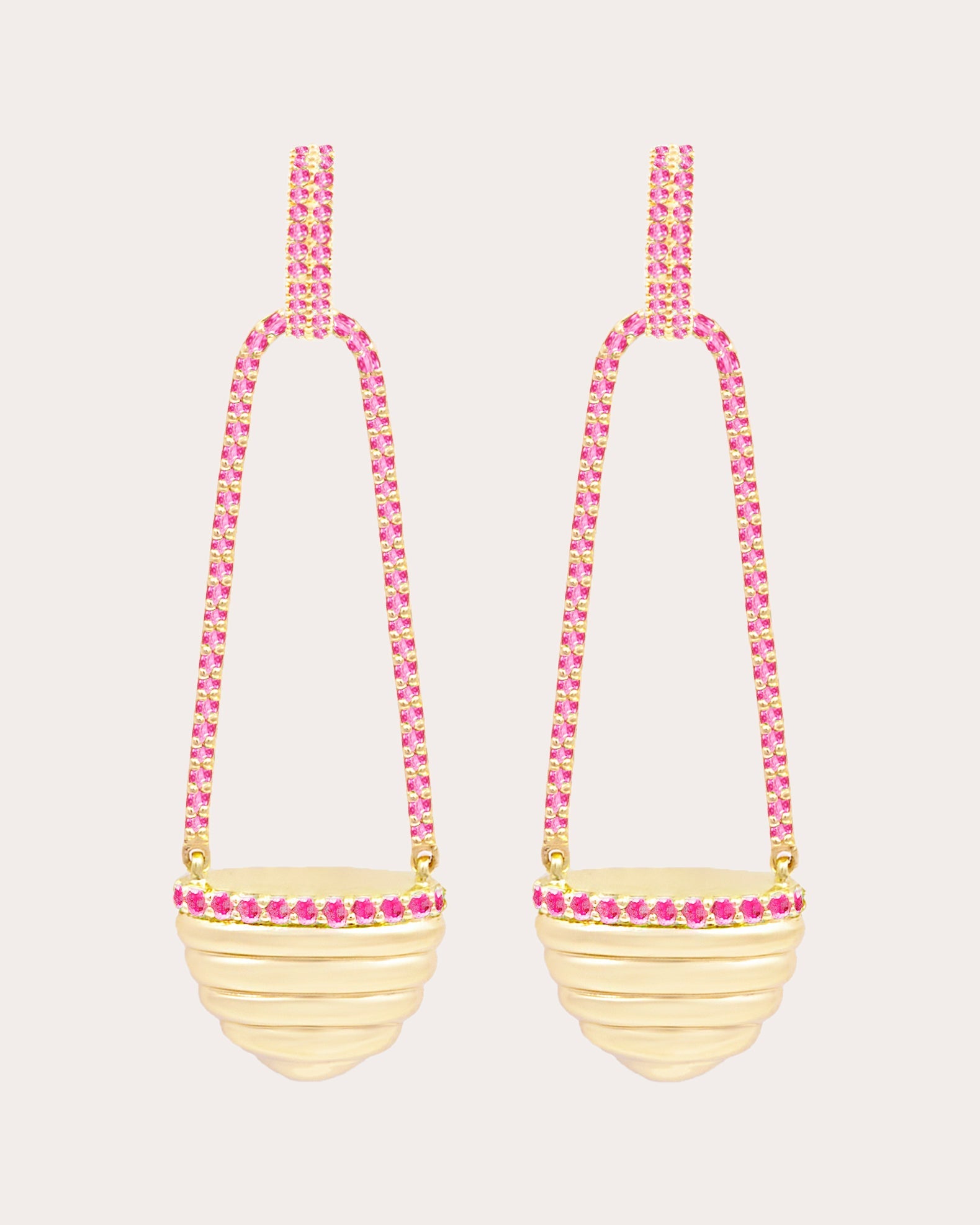 Pink Sapphire & 14k Gold Found Cap Drop Earrings
