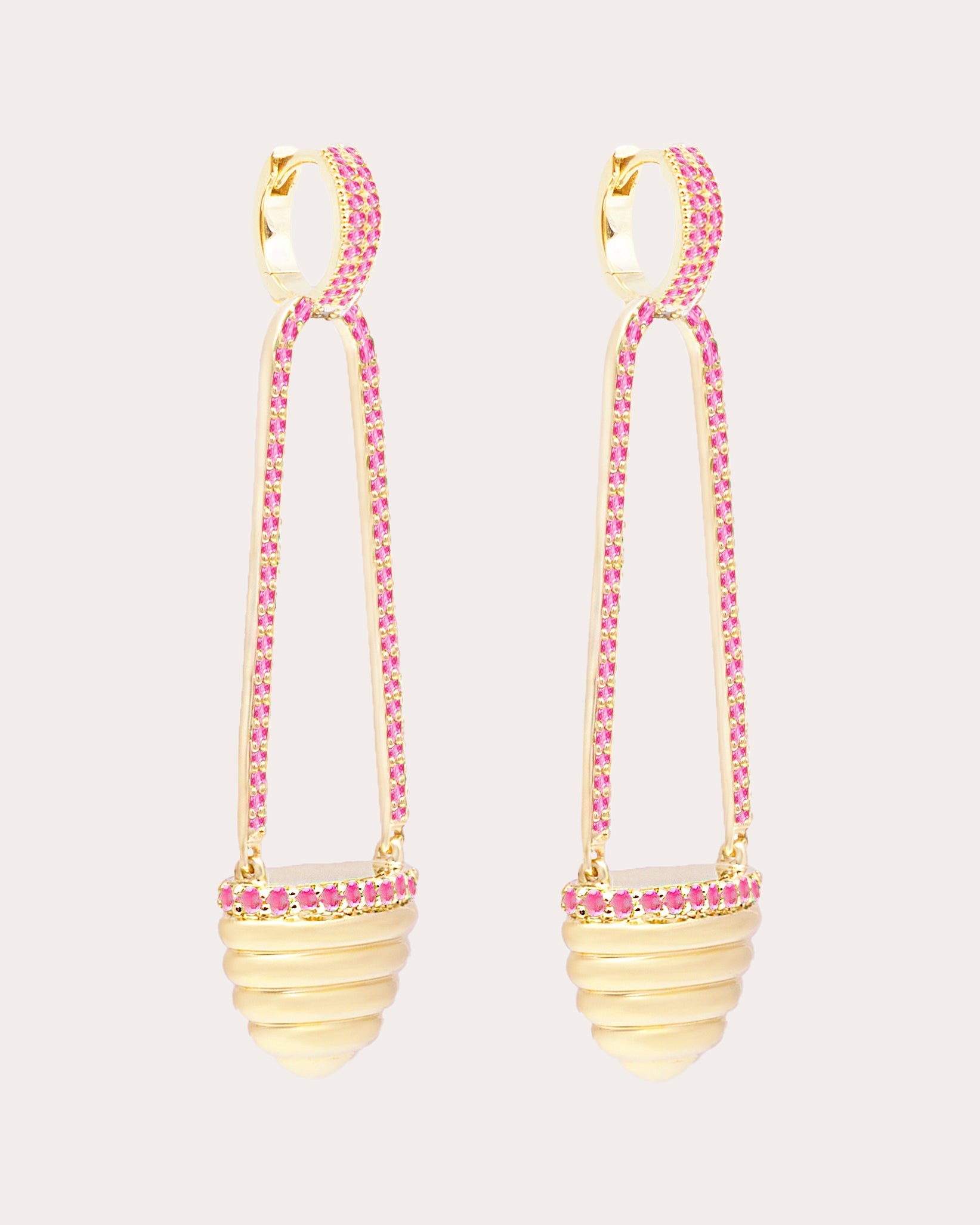 Pink Sapphire & 14k Gold Found Cap Drop Earrings