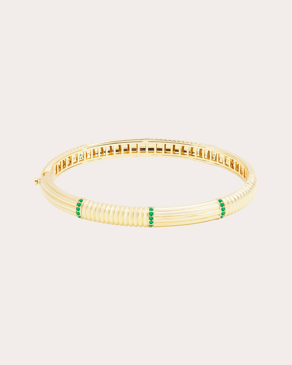 Tsavorite & 14k Gold Found Ribbed Bangle