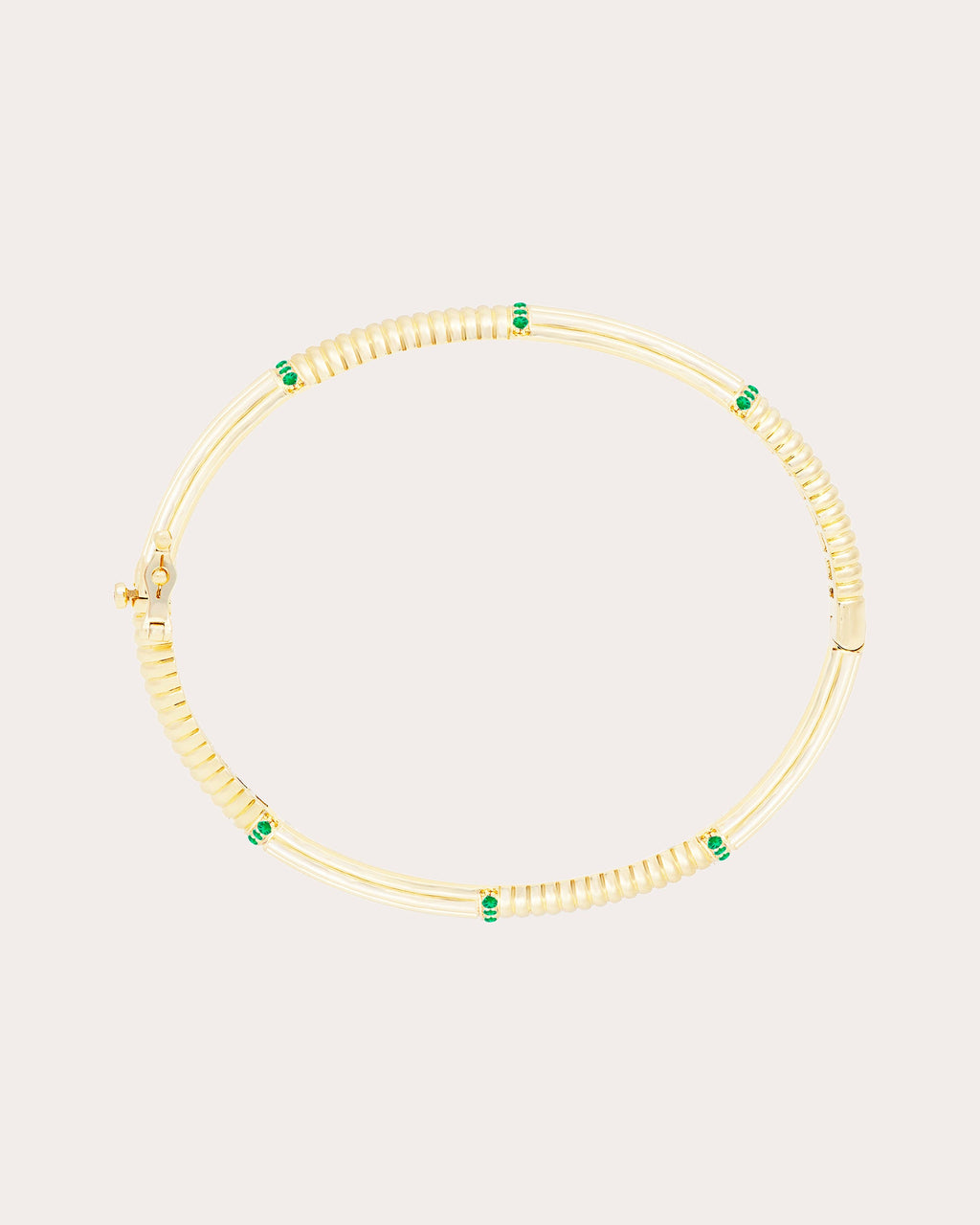 Tsavorite & 14k Gold Found Ribbed Bangle