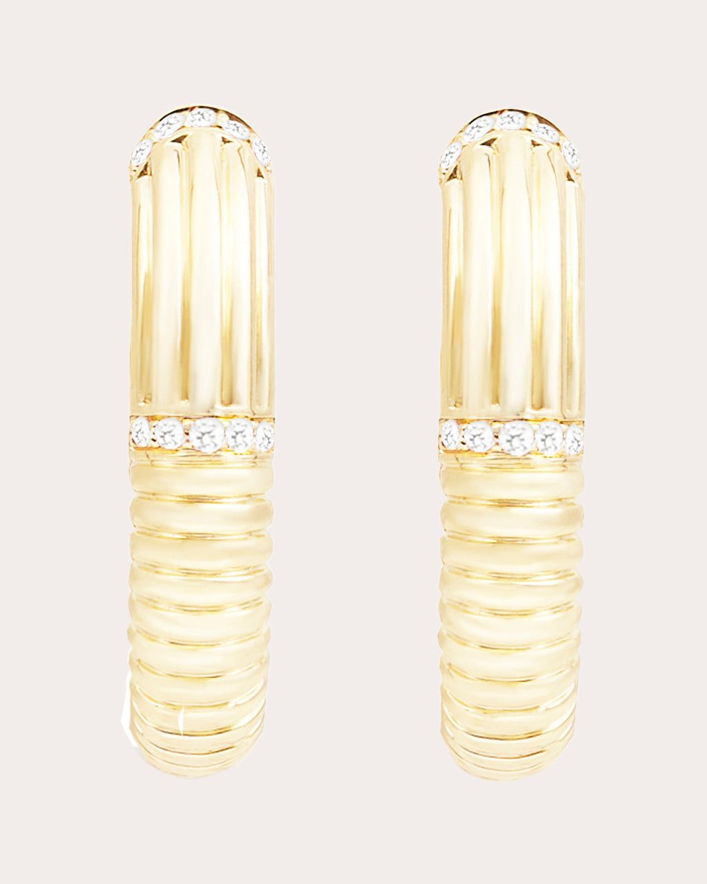 Diamond & 14k Gold Found Ribbed Hoop Earrings