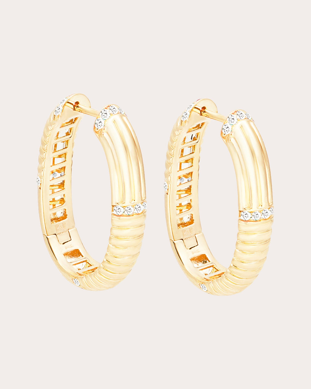 Diamond & 14k Gold Found Ribbed Hoop Earrings