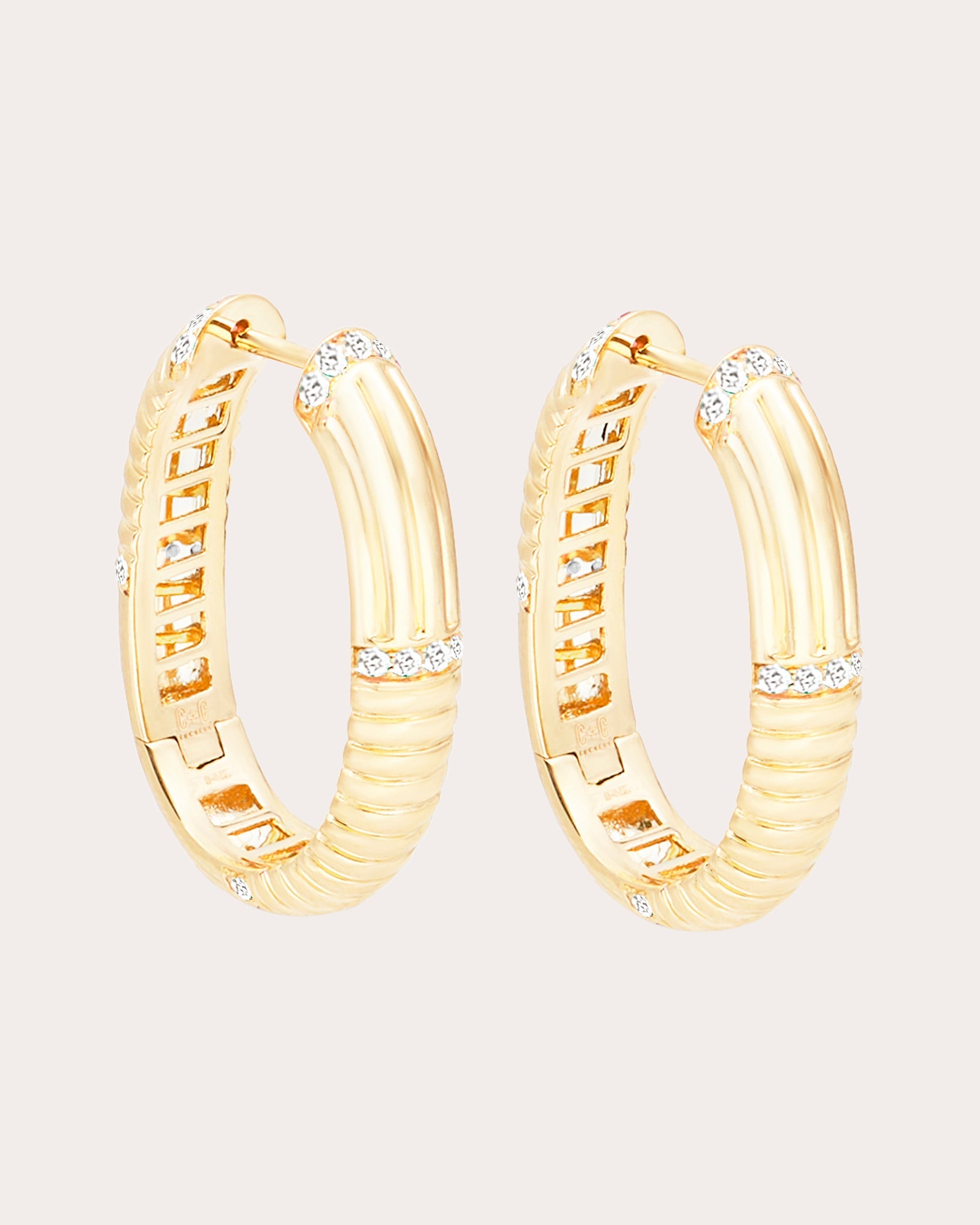 Diamond & 14k Gold Found Ribbed Hoop Earrings