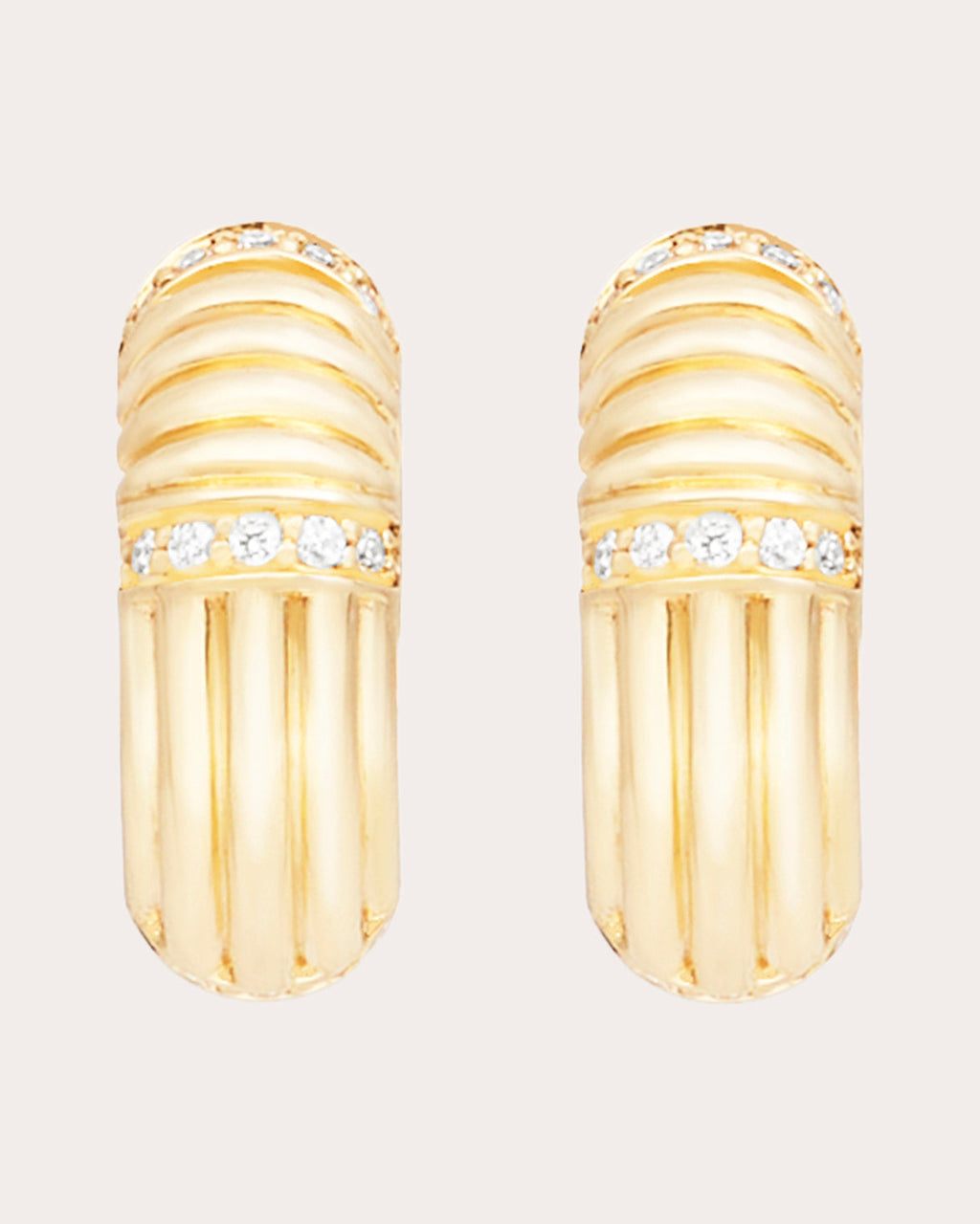 Diamond & 14k Gold Found Ribbed Hoop Earrings