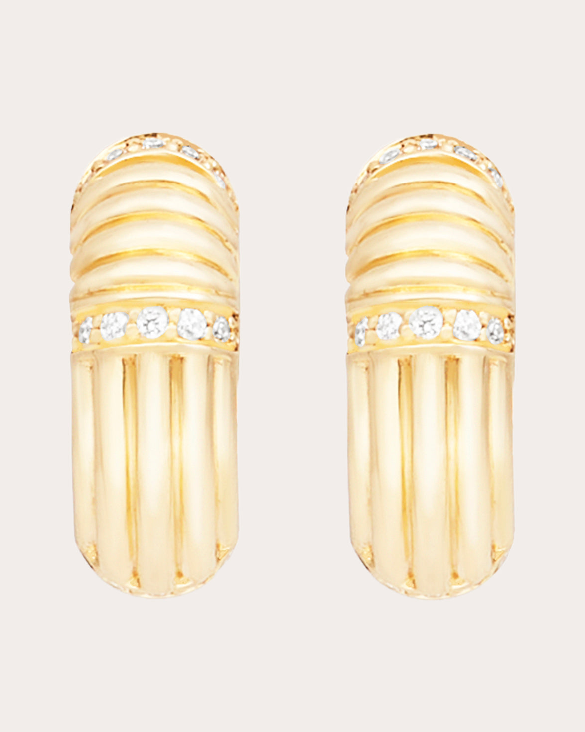 Diamond & 14k Gold Found Ribbed Hoop Earrings
